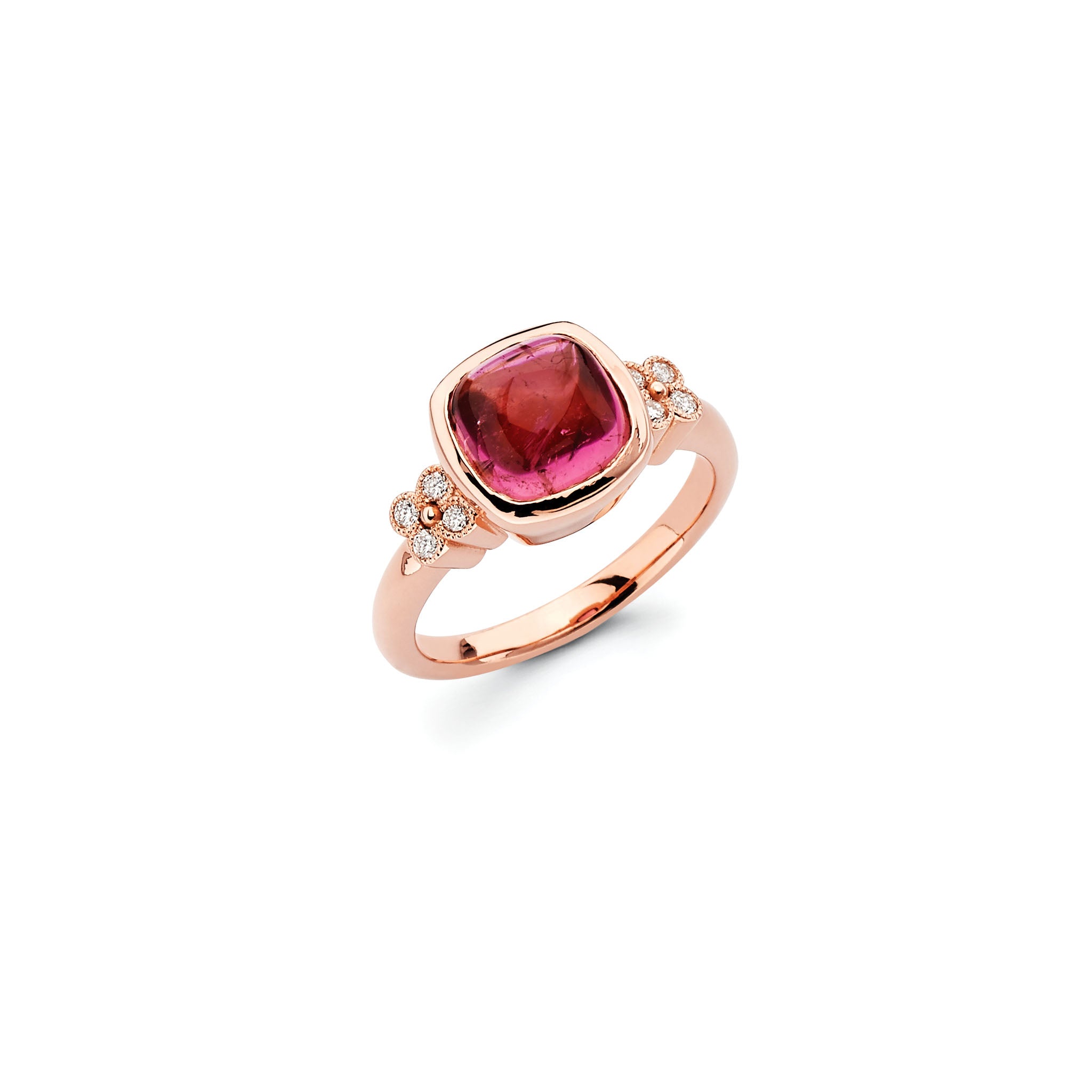 14K Solid Gold (.13ctw) Diamond and Pink Tourmaline Ring