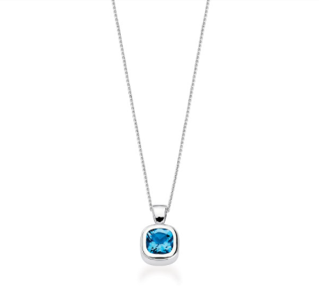 14K Solid Gold Cushion-Cut Blue Topaz Pendant