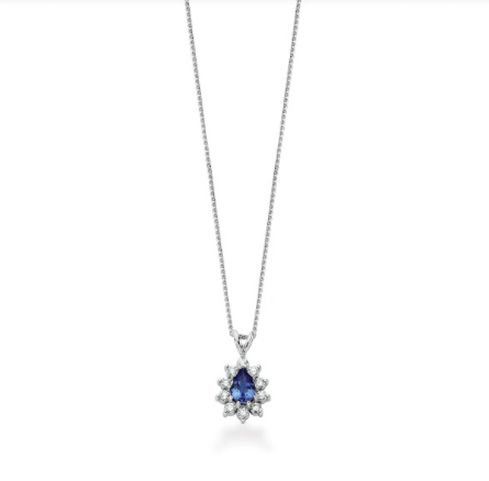 14K Solid Gold (1.20ctw) Diamond Pear-cut Tanzanite Necklace