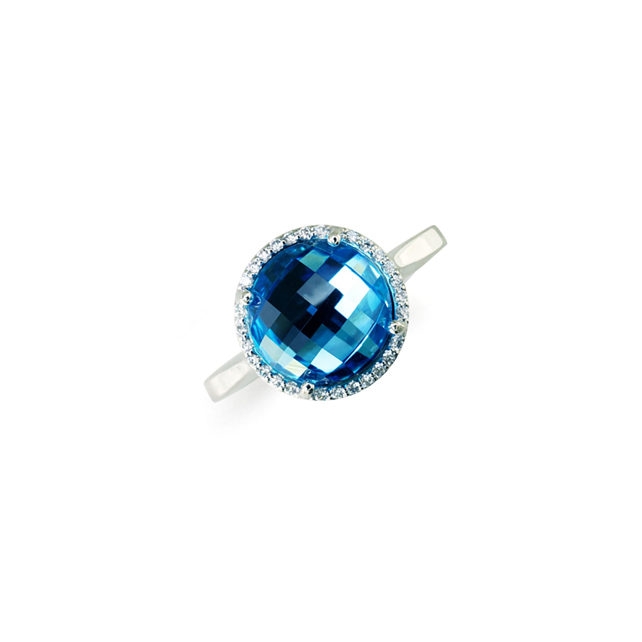 14K Solid Gold (.14ctw) Diamond and Blue Topaz Dome Ring