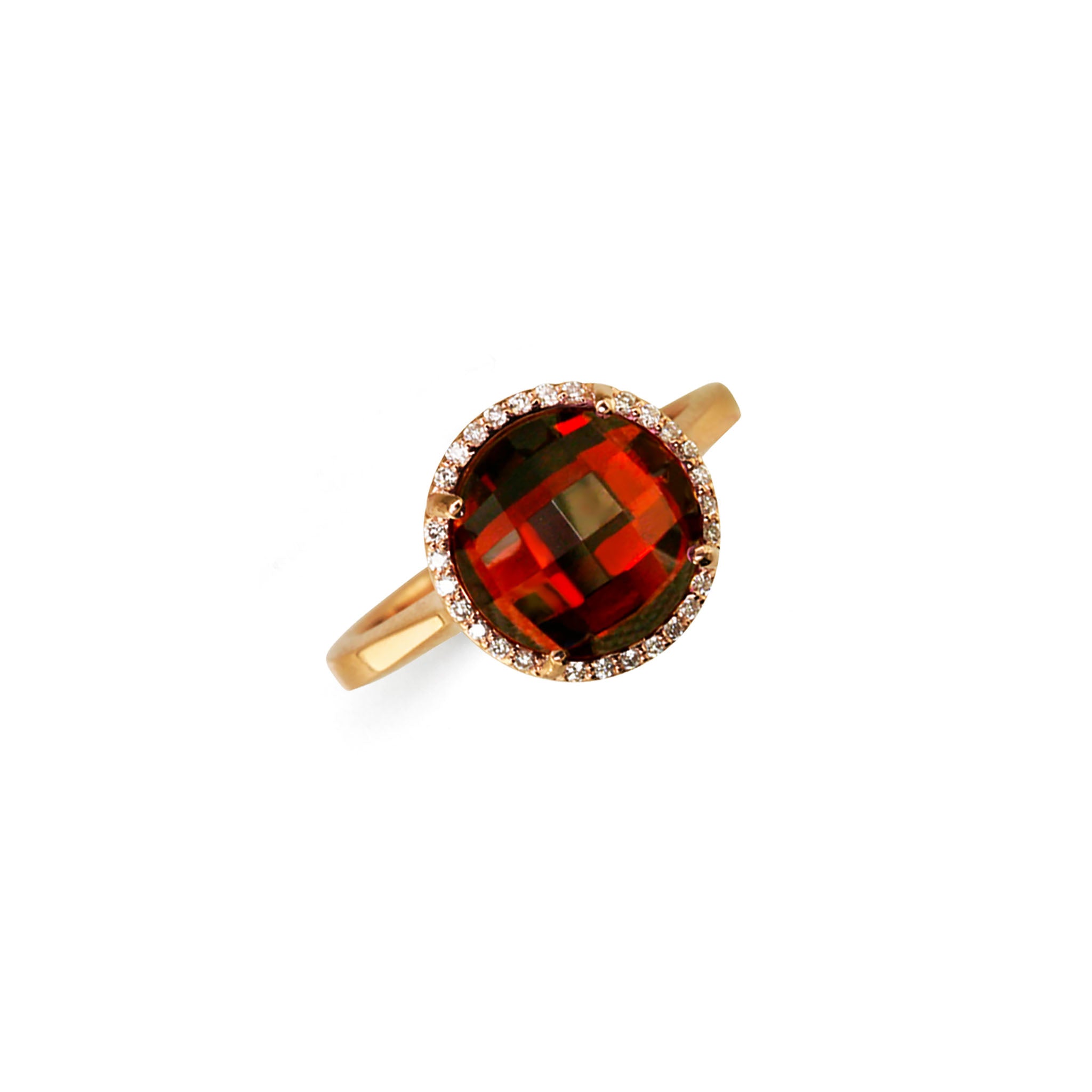 14K Solid Gold (.14ctw) Diamond and Garnet Dome Ring