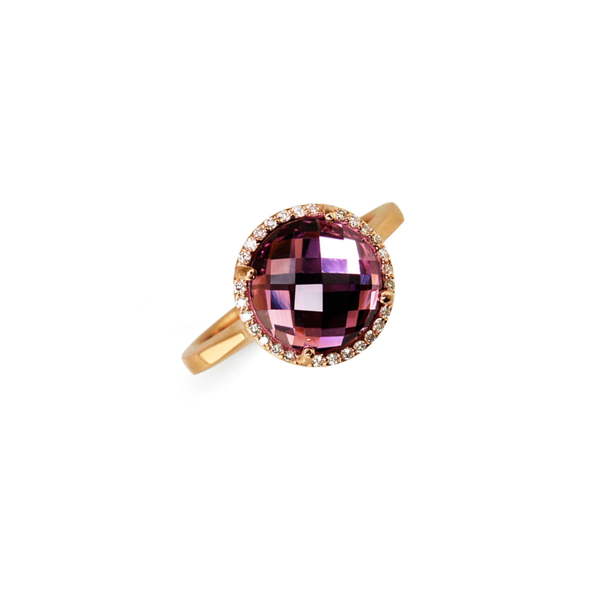 14K Solid Gold (.14ctw) Diamond Amethyst Dome Ring