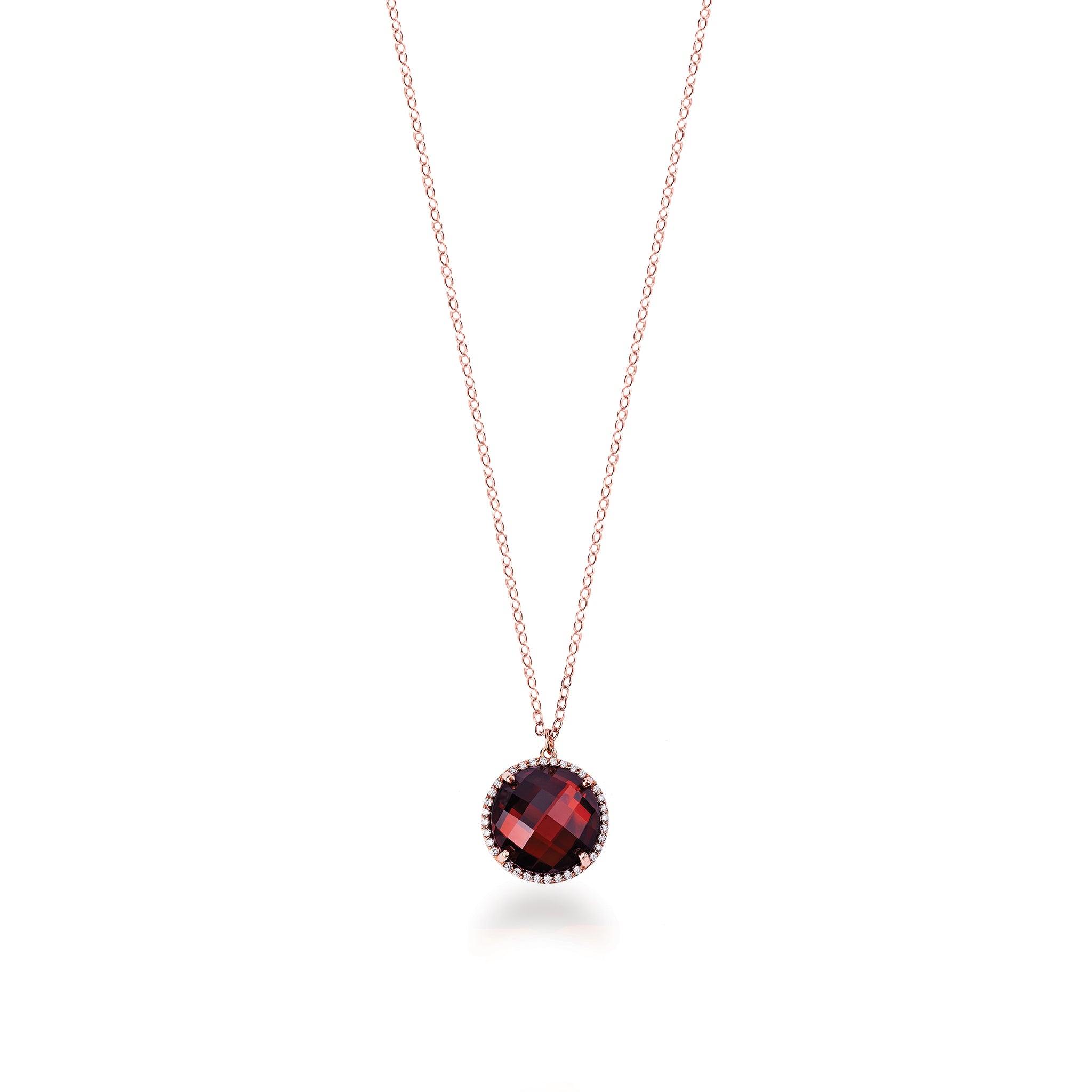 14K Solid Gold (.16ctw) Diamond and Garnet Dome Necklace