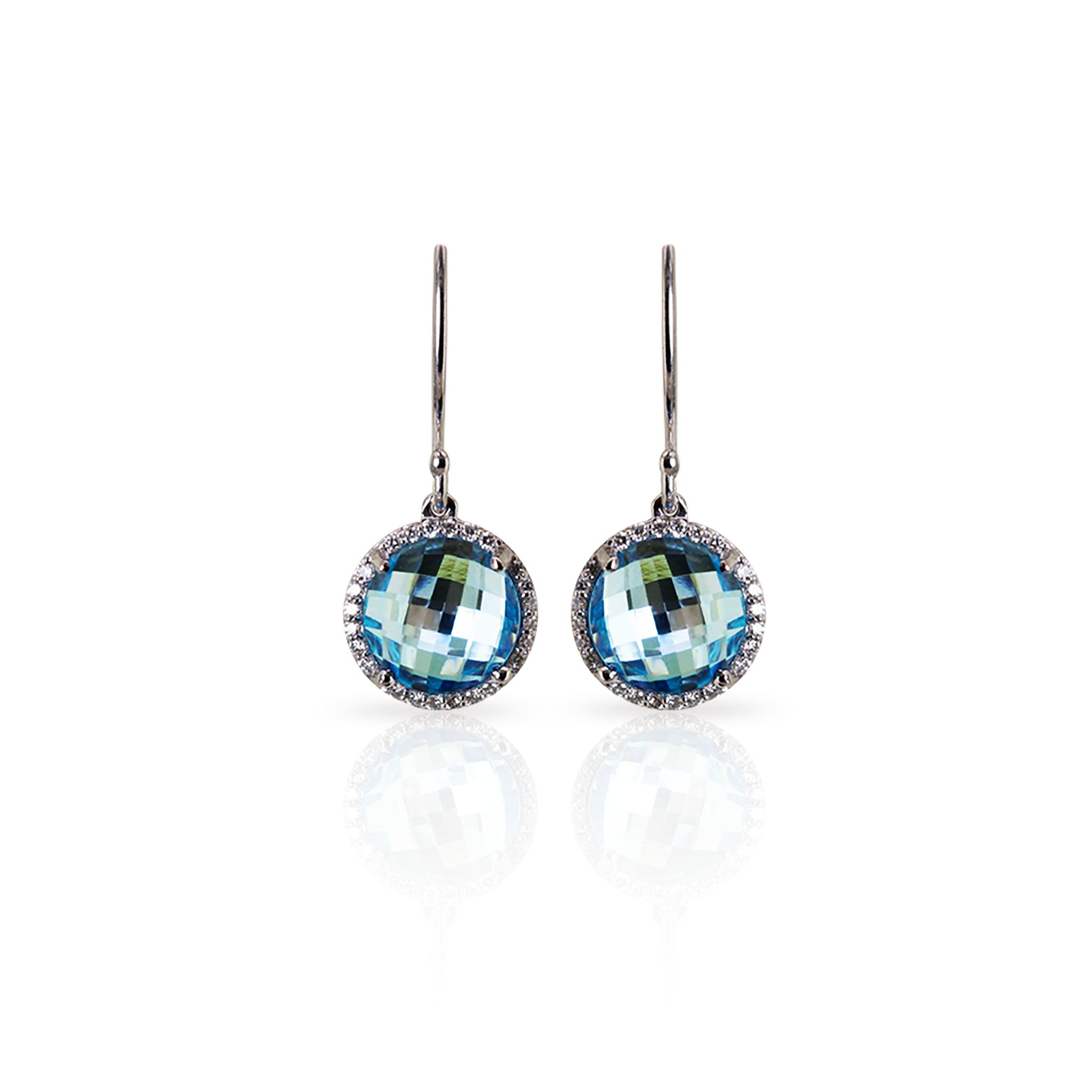 14K Solid Gold (.24ctw) Diamond and Blue Topaz Dome Earrings