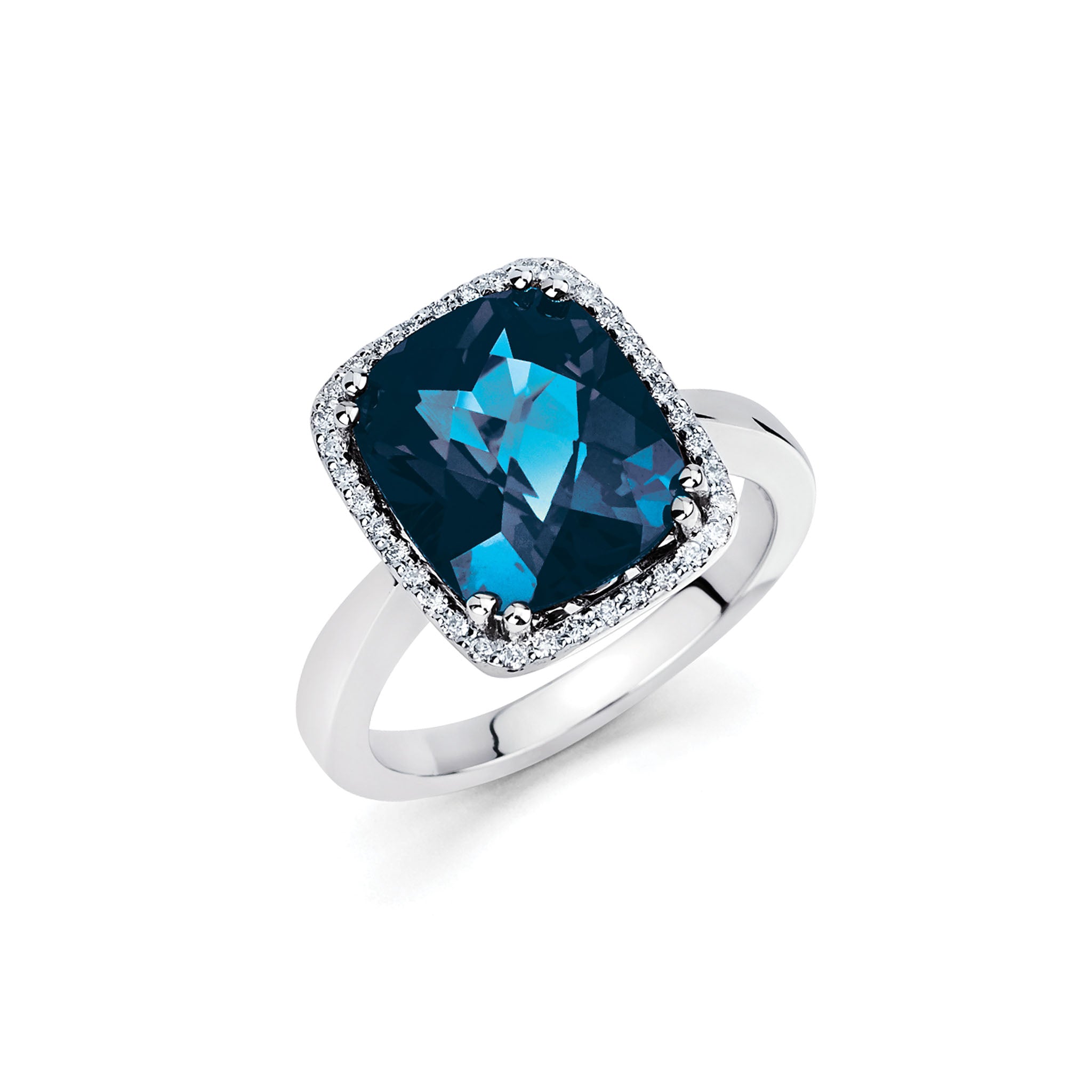 14K Solid Gold (.18ctw) Diamond and Blue Topaz Ring