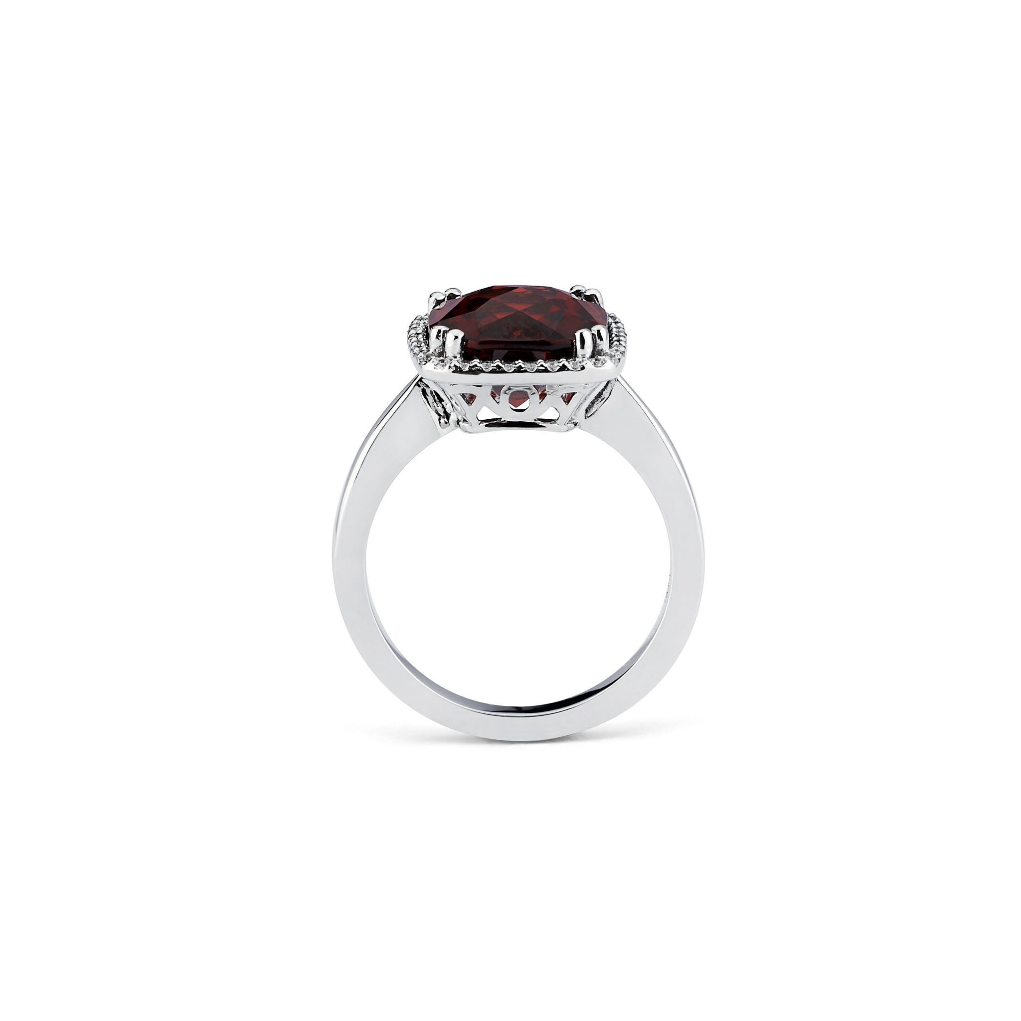 14K Solid Gold (.18ctw) Diamond and Red Garnet Ring