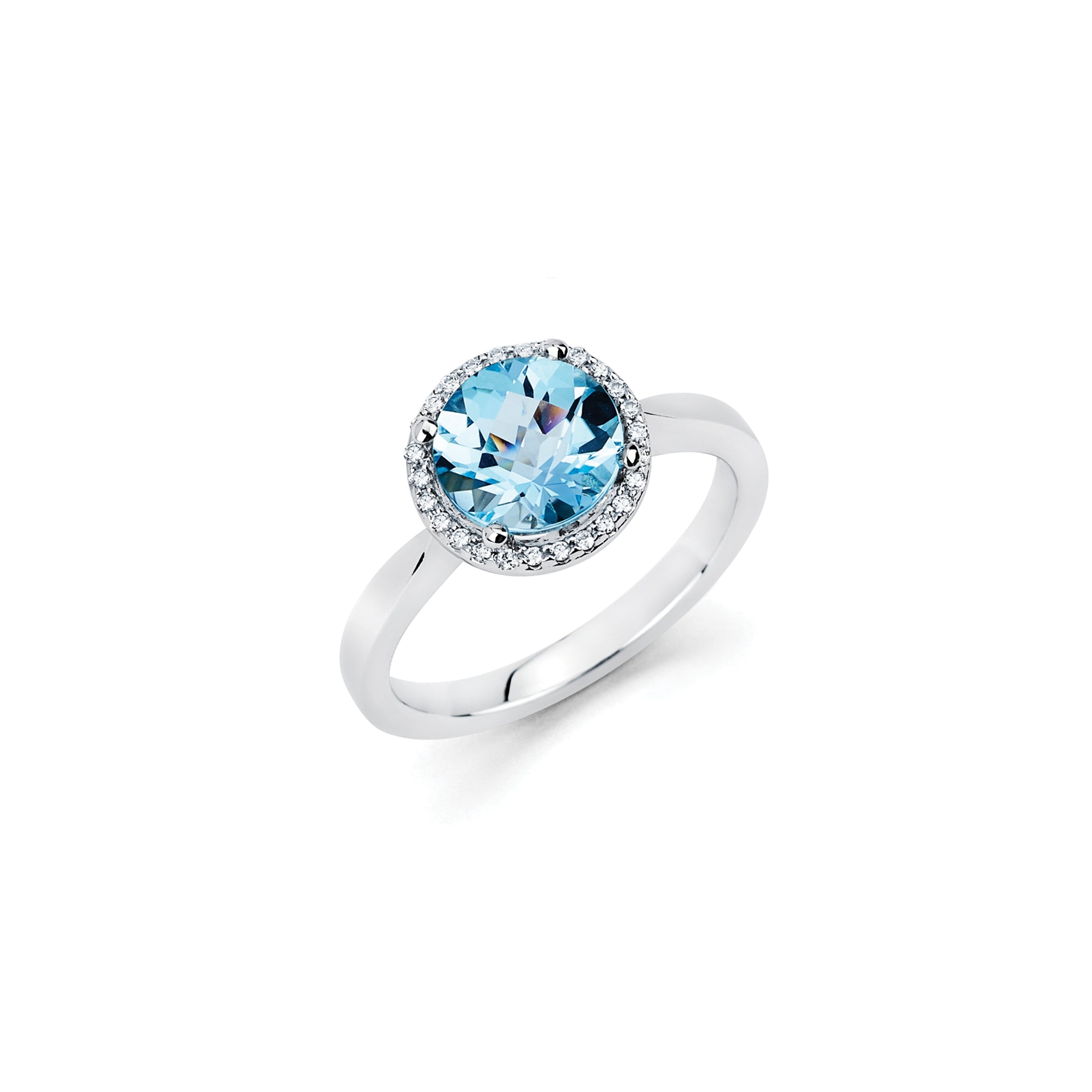 14K Solid Gold (.13ctw) Diamond and Blue Topaz Gemstone Ring