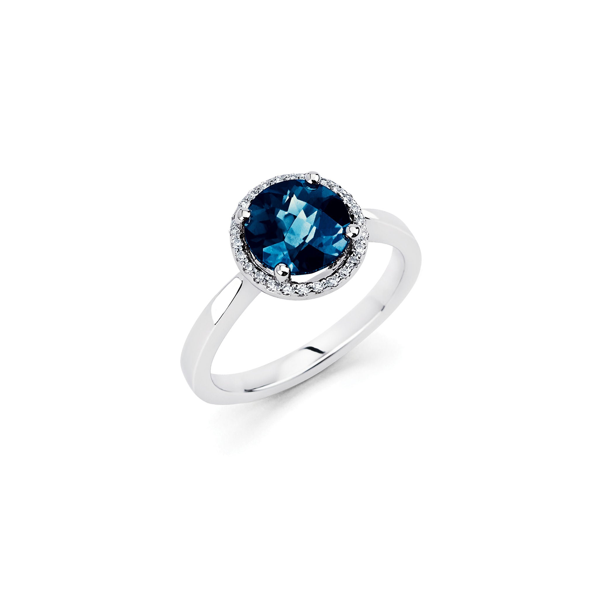 14K Solid Gold (.13ctw) Diamond and Dark Blue Topaz Gemstone Ring