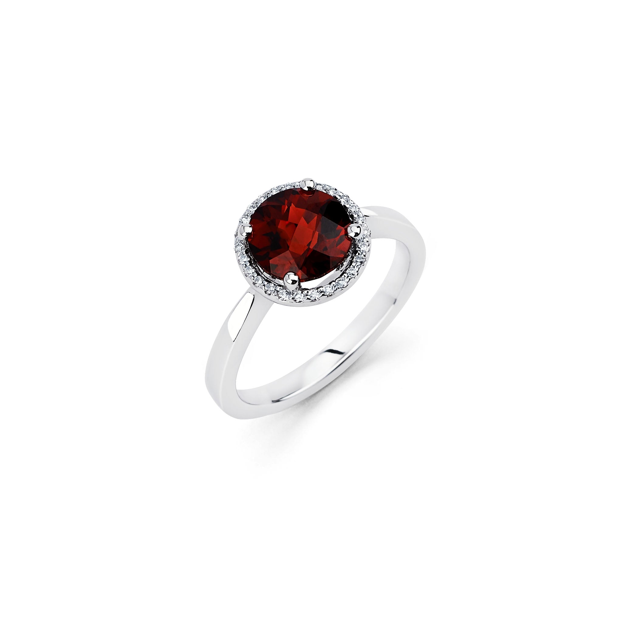 14K Solid Gold (.13ctw) Diamond and Red Garnet Ring