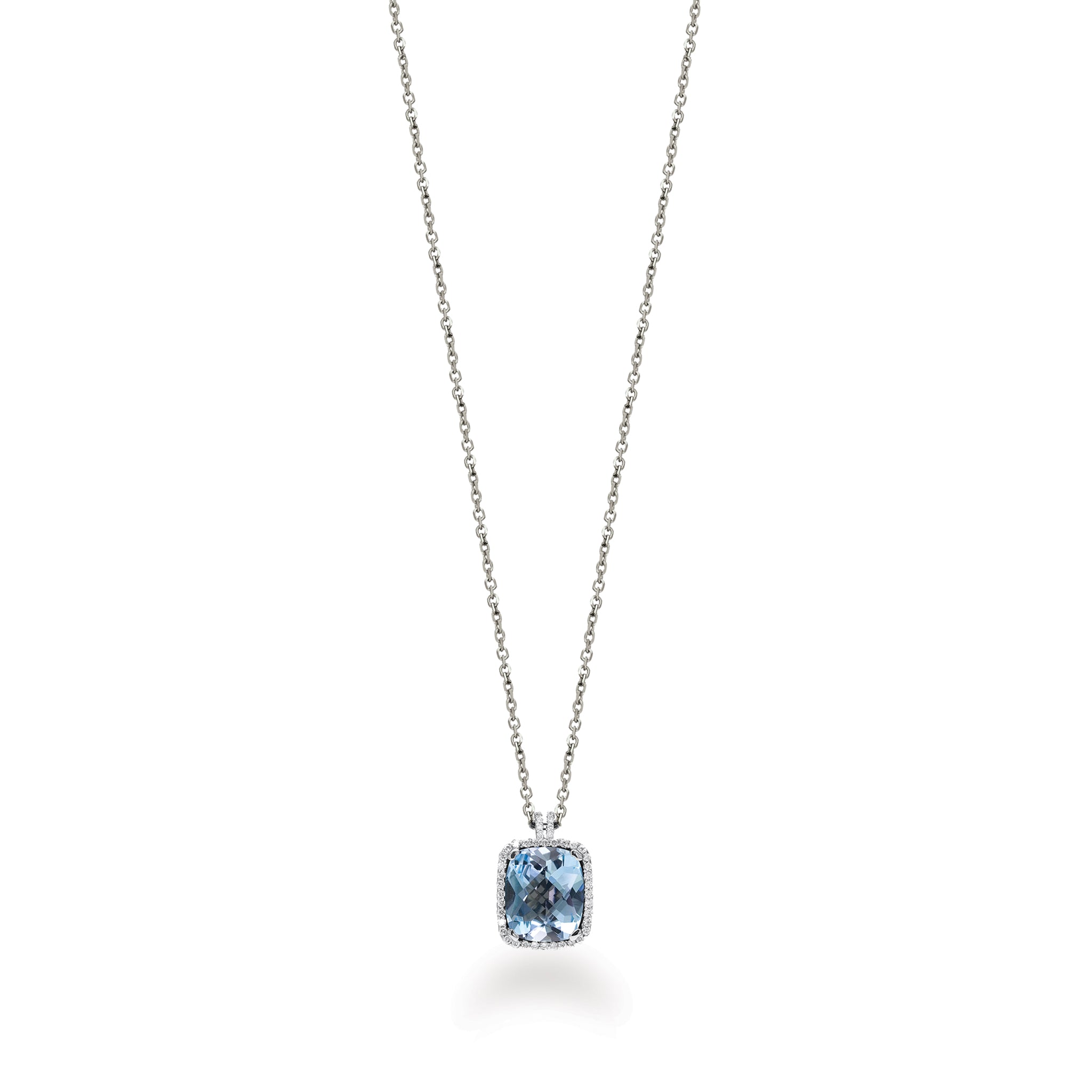 14K Solid Gold (.16ctw) Diamond and Light Blue Topaz Necklace