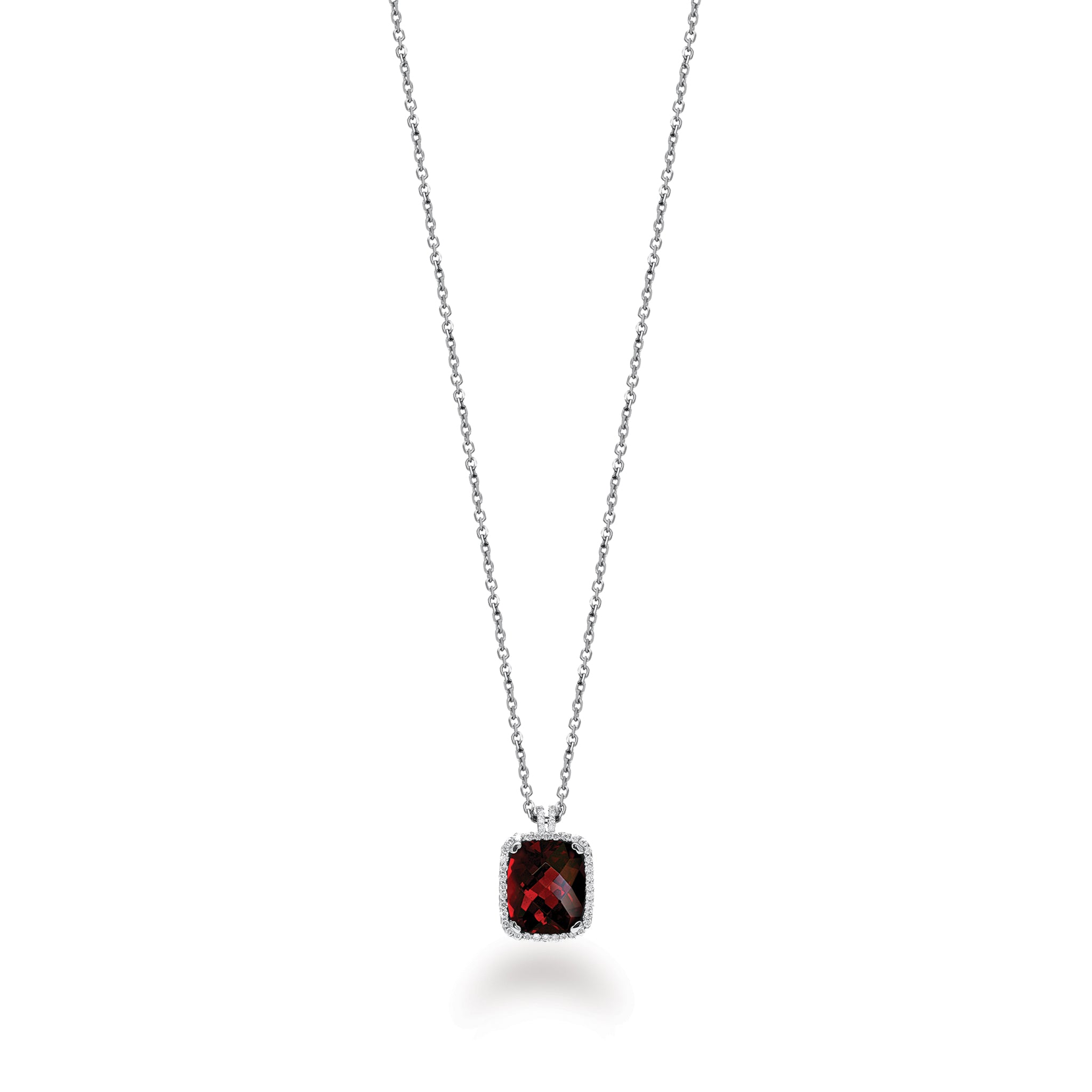 14K Solid Gold (.16ctw) Diamond and Dark Red Garnet Necklace