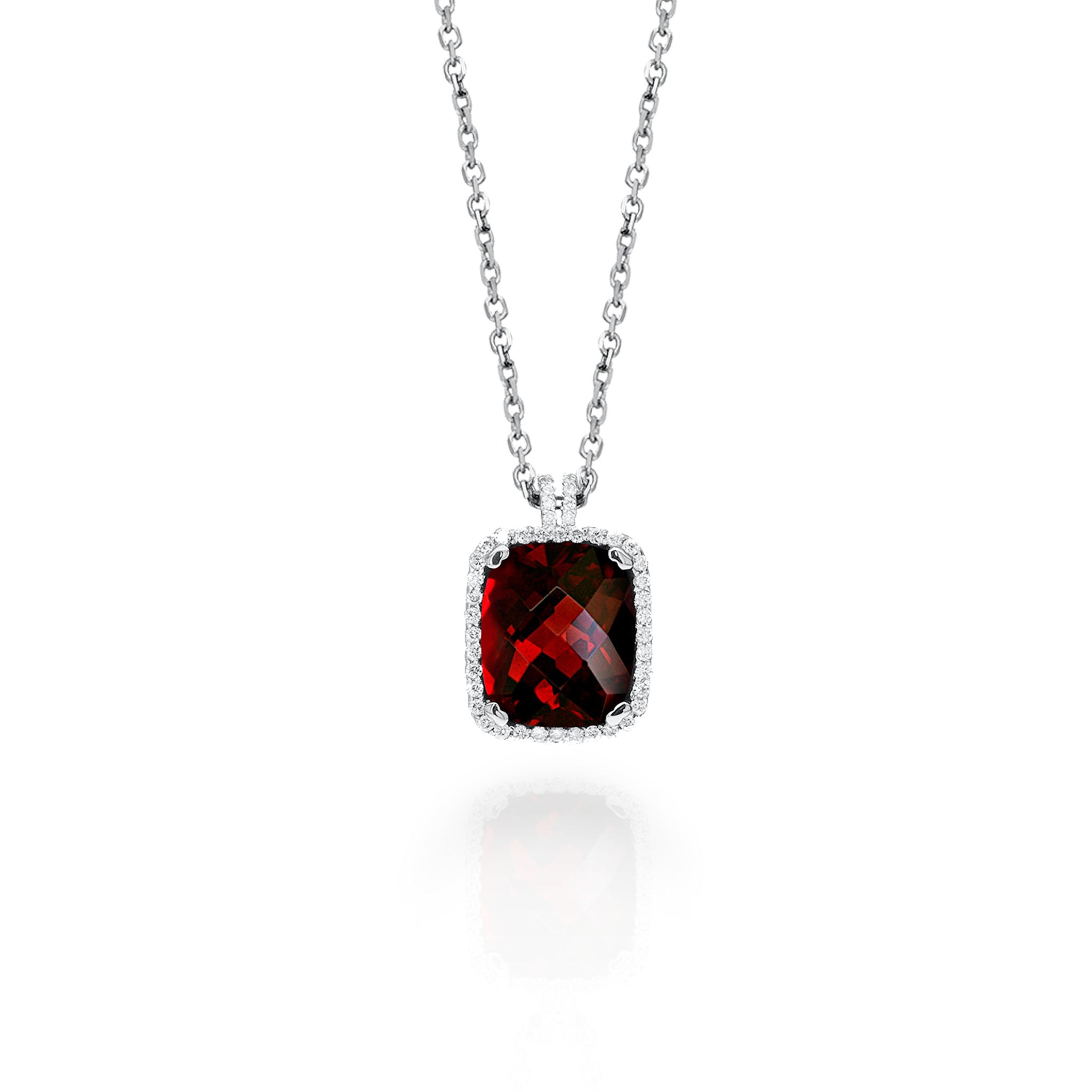 14K Solid Gold (.16ctw) Diamond and Dark Red Garnet Necklace