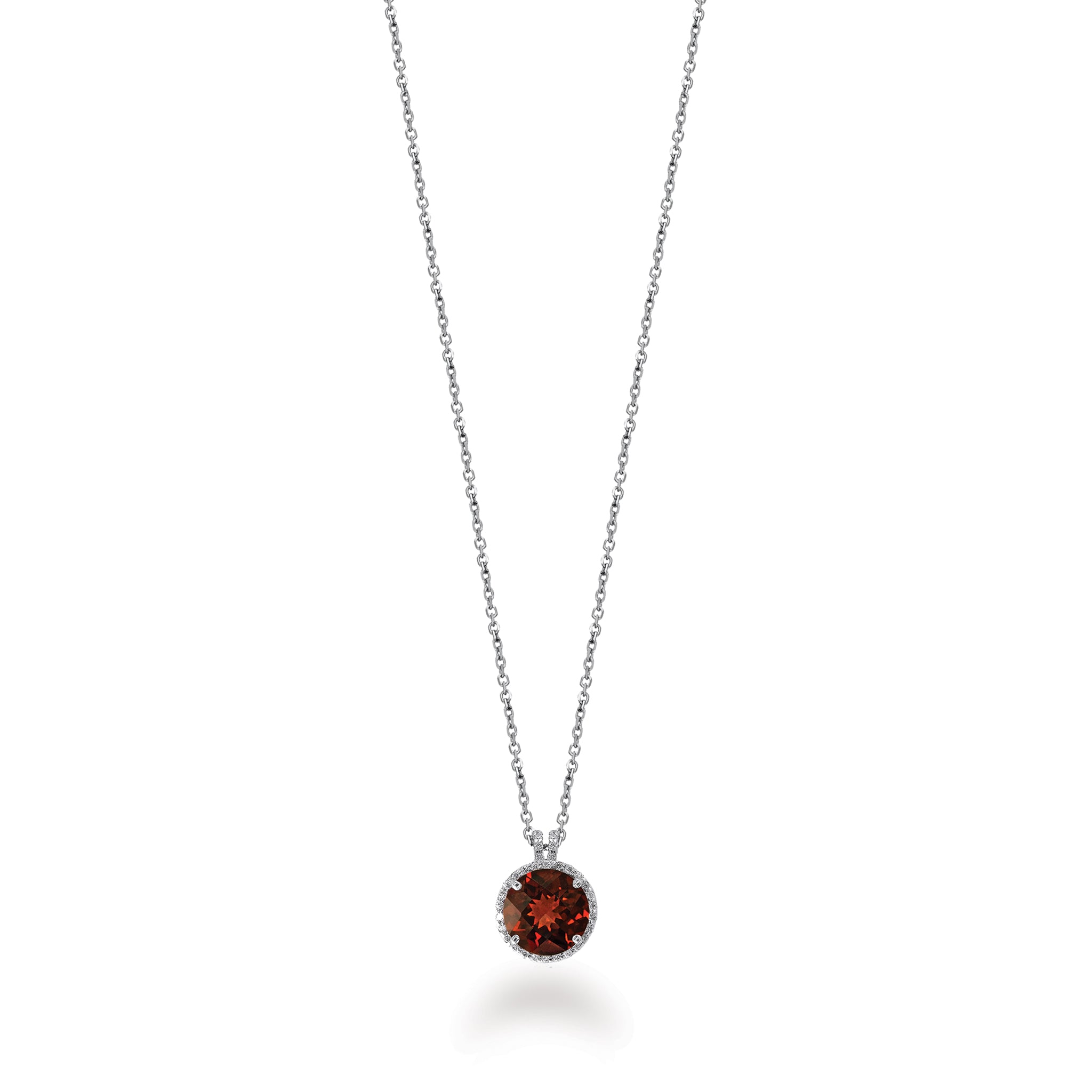 14K Solid Gold (.14ctw) Diamond and Round Garnet Necklace