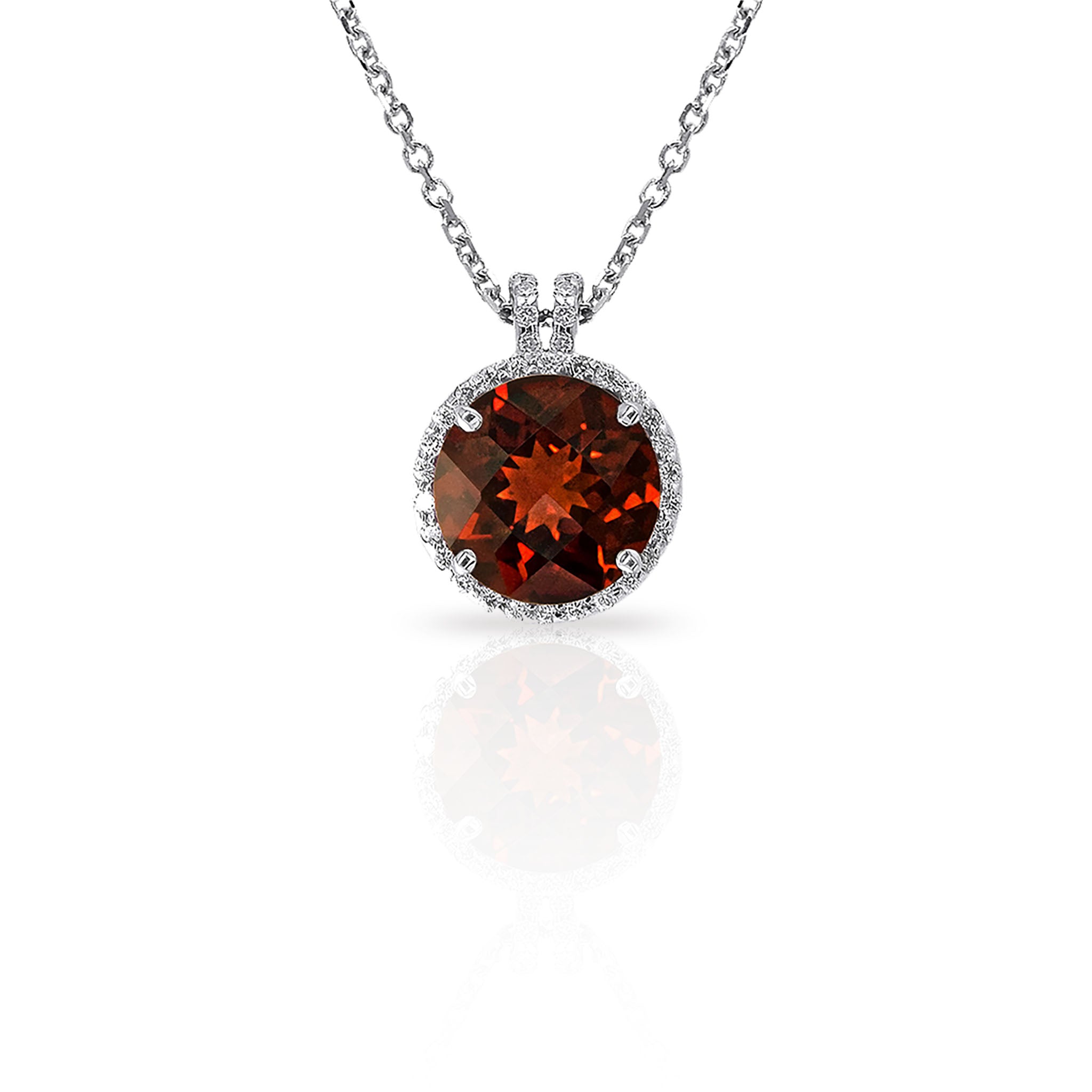 14K Solid Gold (.14ctw) Diamond and Round Garnet Necklace