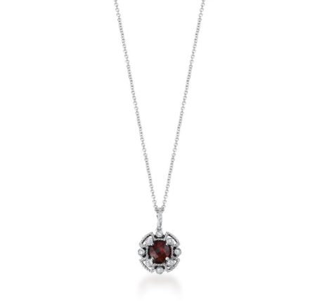 14K Solid Gold Red Garnet with (.18ctw) Diamond Necklace