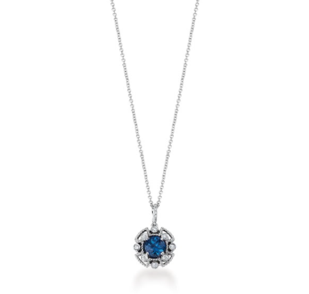 14K Solid Gold Blue Topaz and (.18ctw) Diamond Necklace