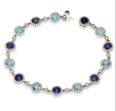 14K Solid Gold Blue Topaz and Iolite Gemstone Bracelet with (1.51ctw) Diamond