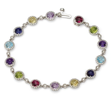 14K Solid Gold Confetti Gemstone Bracelet with (1.51ctw) Diamonds