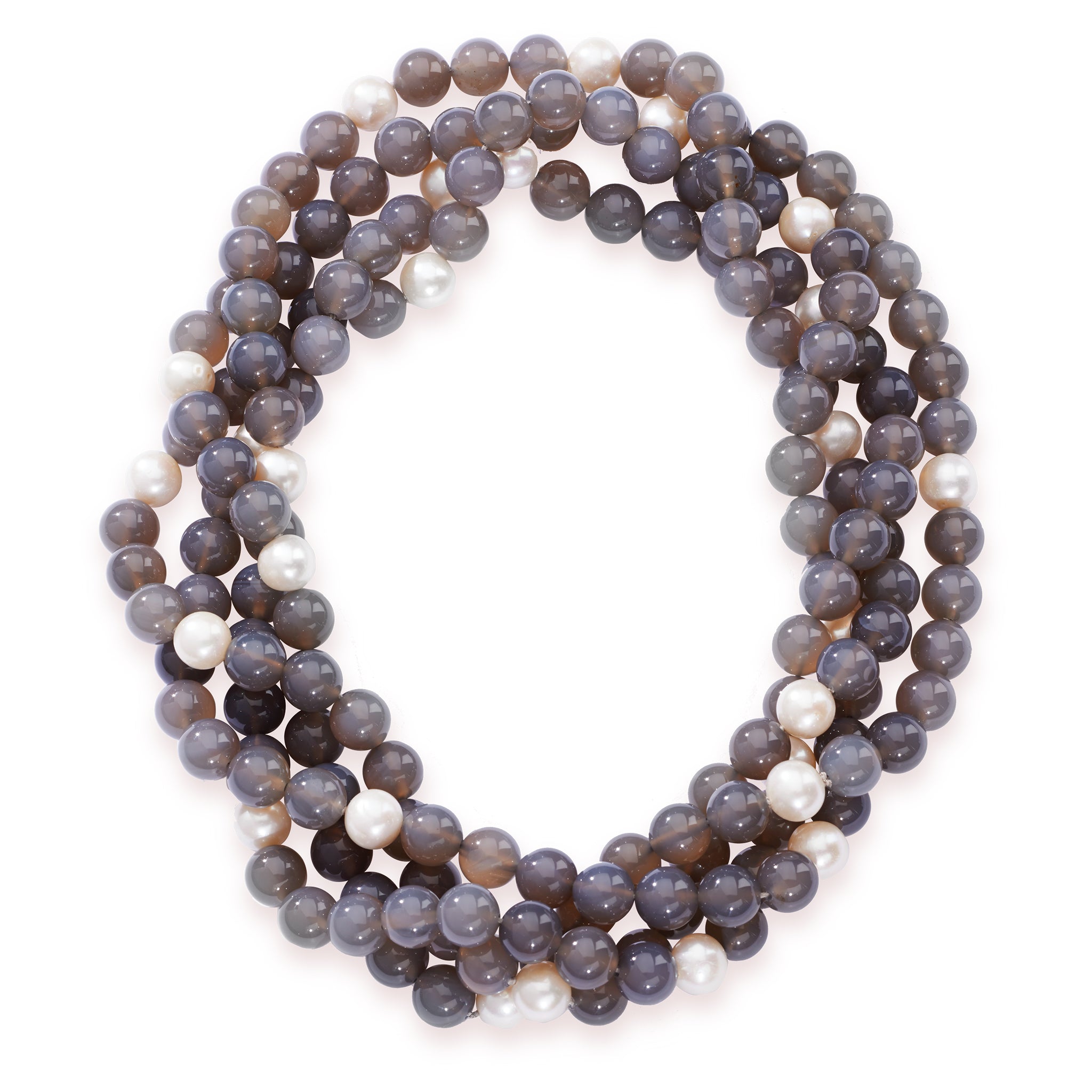 Grey Agate Necklace with White Freshwater Pearls