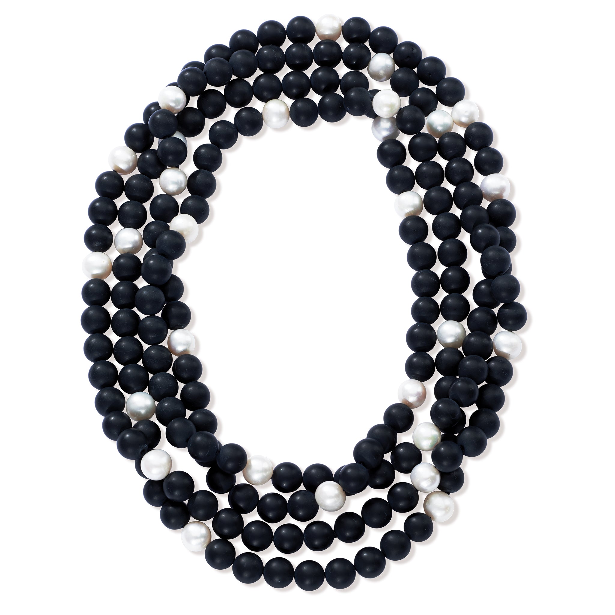 Black Onyx Necklace with White Freshwater Pearls