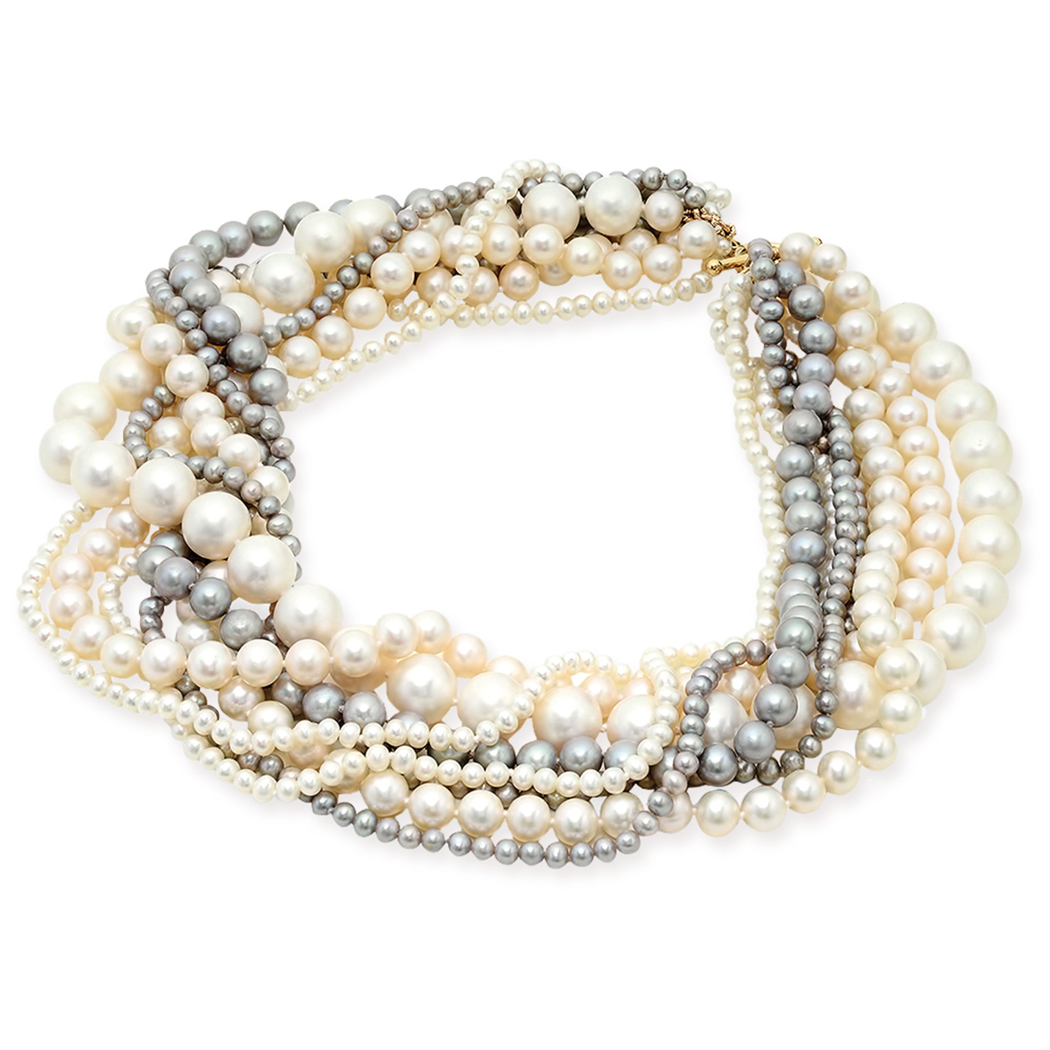 14K Solid Gold Eight Strand Pearl Necklace