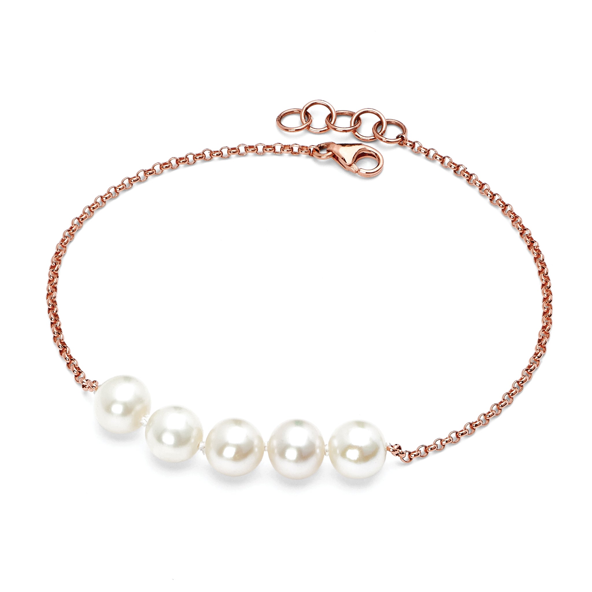 14K Solid Gold Five Pearl Bracelet