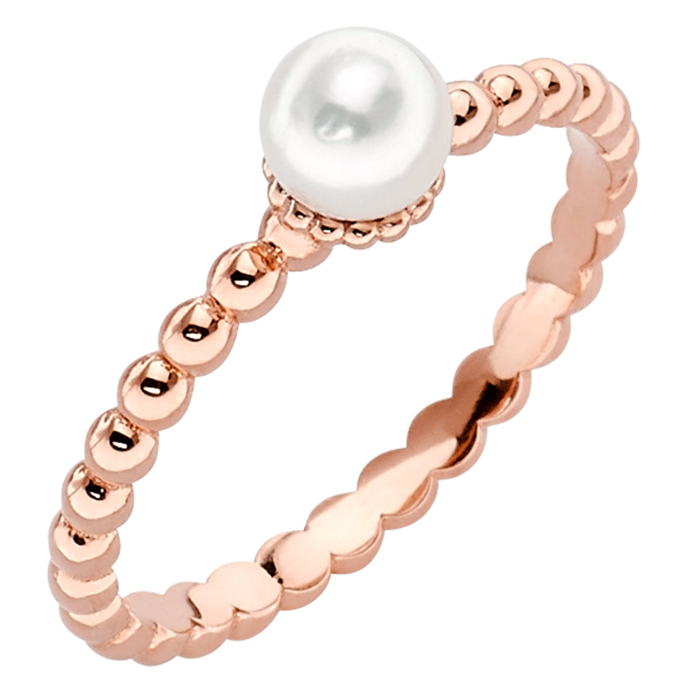 14K Solid Rose Gold Beaded 5mm Pearl Ring