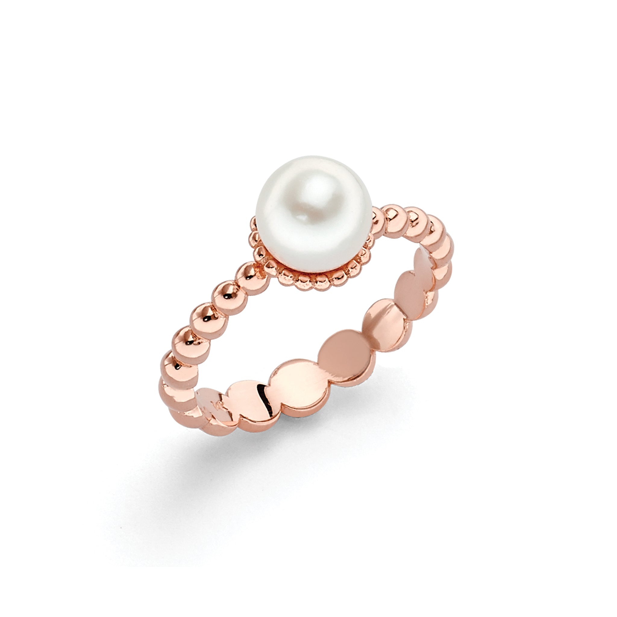 14K Solid Gold Beaded 7mm Pearl Ring