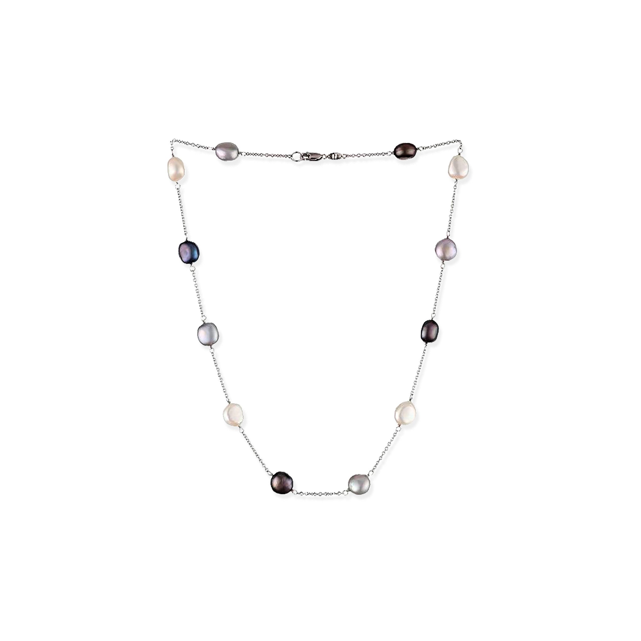 Sterling Silver 10mm Three-Tone Pearl Necklace