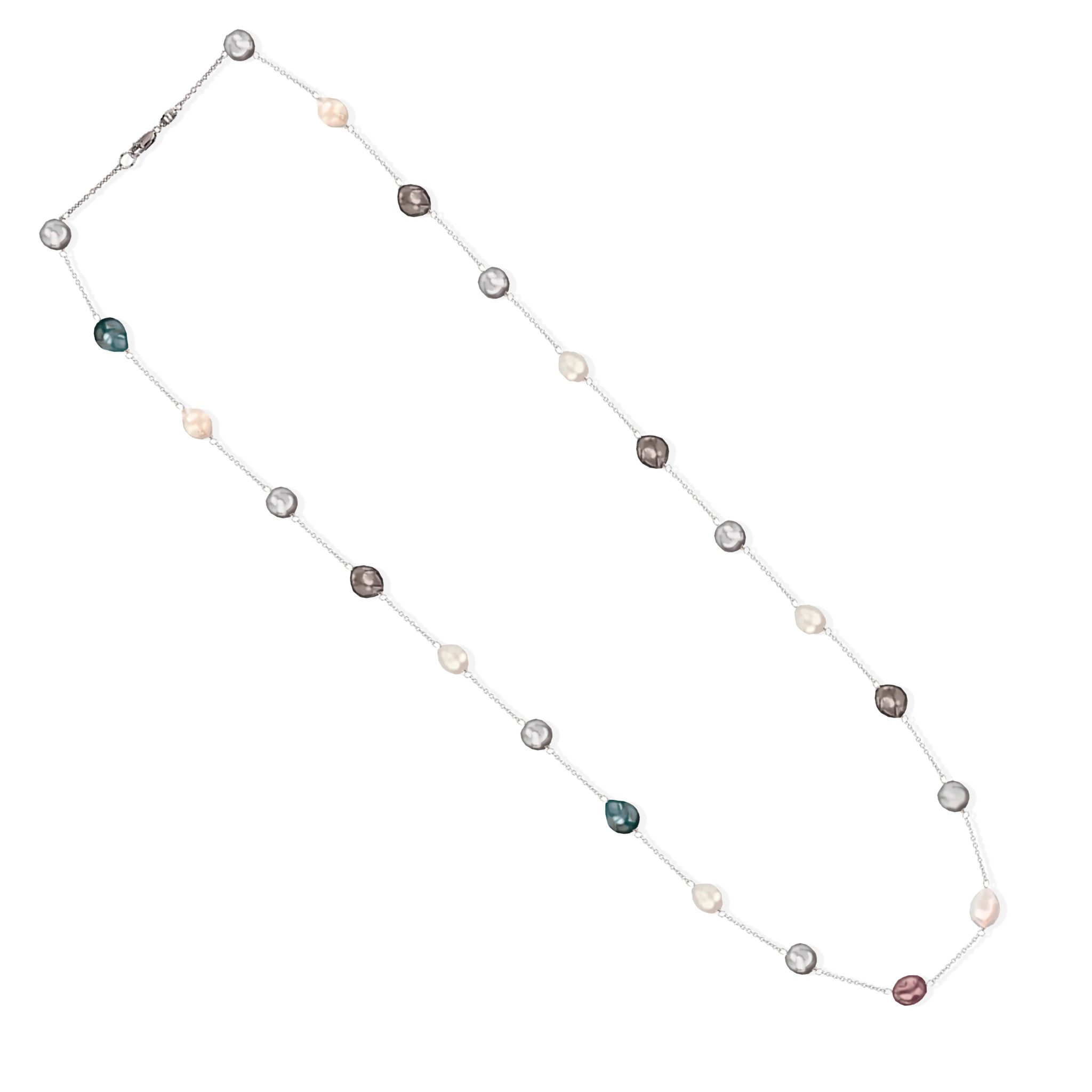 10mm Tri-Color Pearl Necklace in Sterling Silver