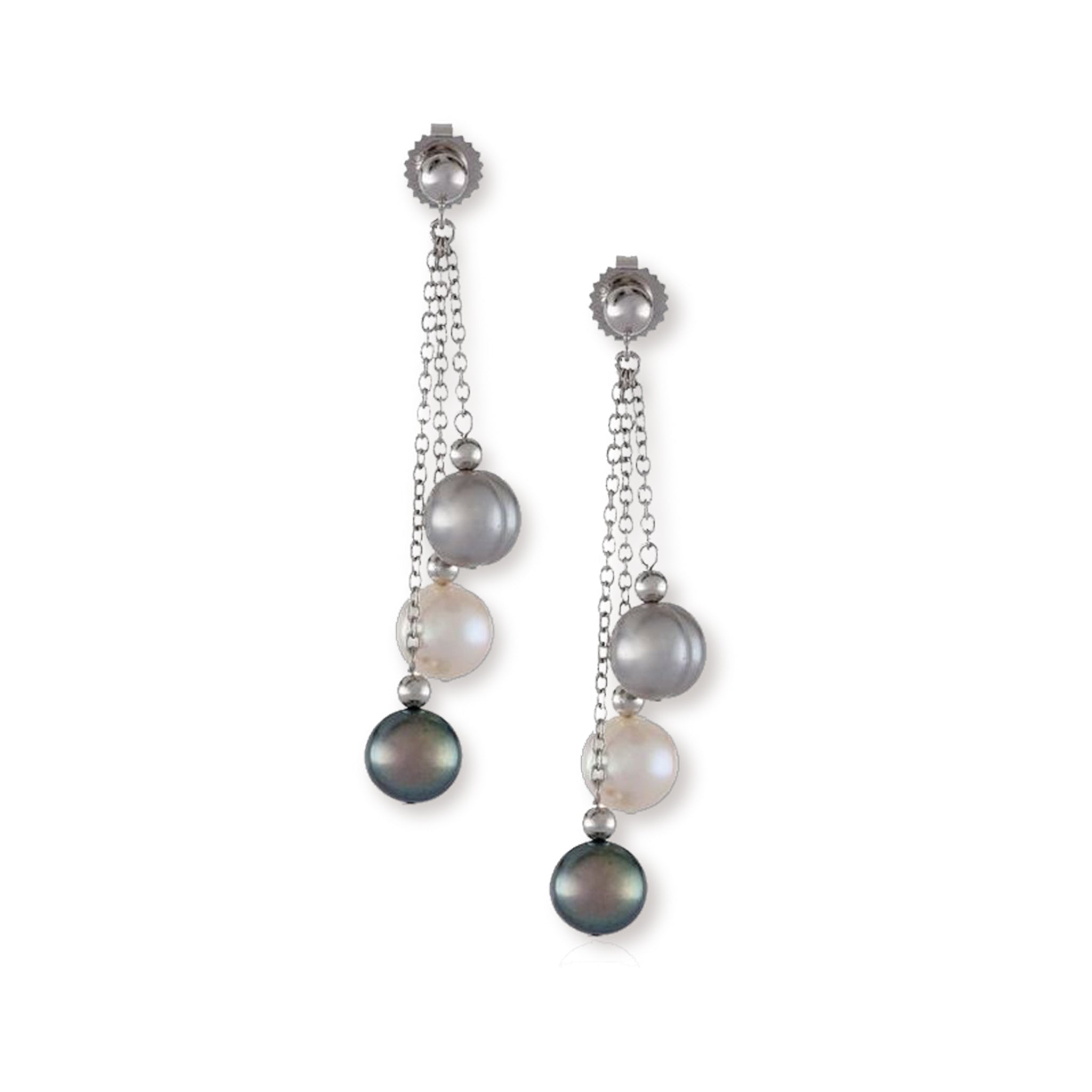 Sterling Silver Three-Tone Pearl Earrings