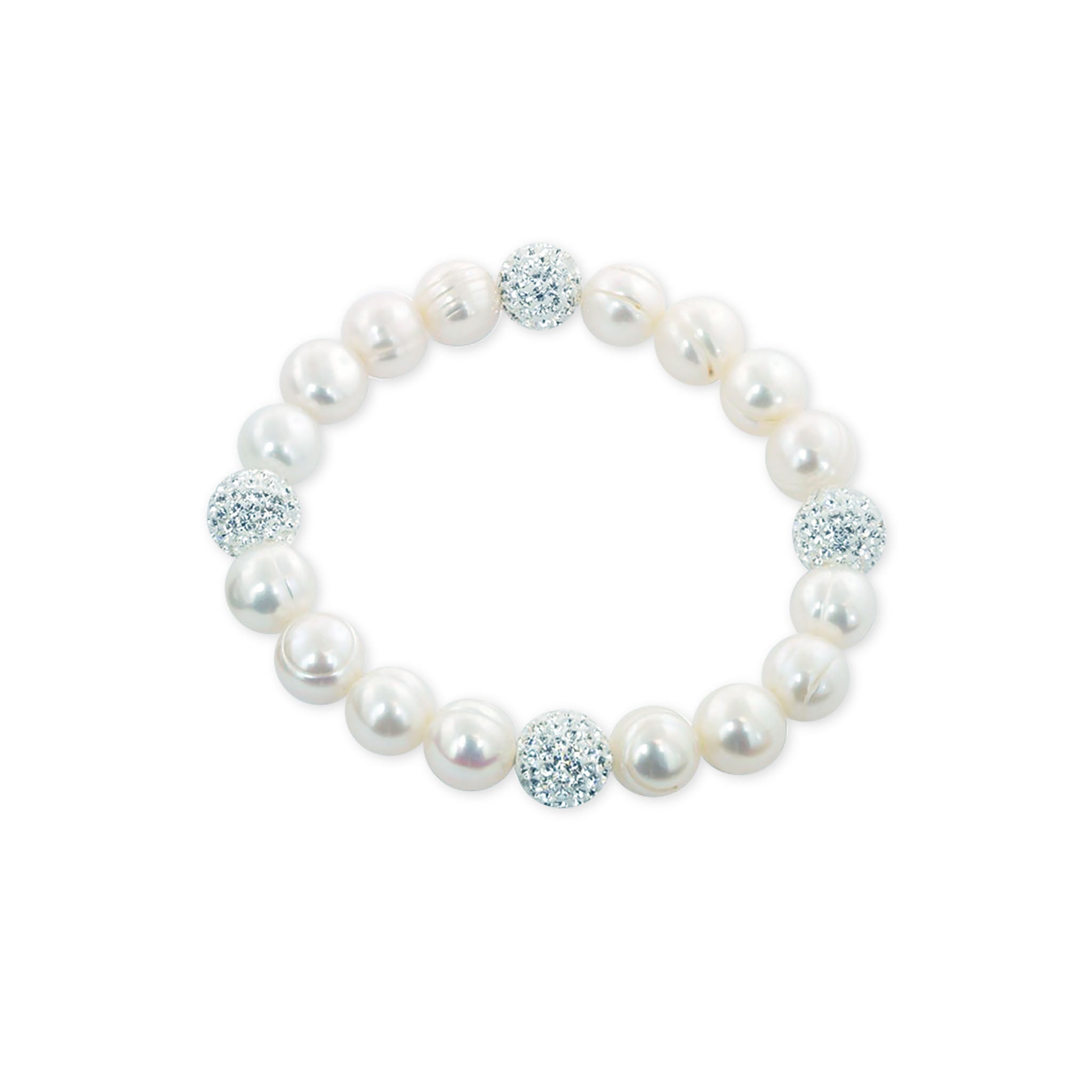 Sterling Silver White Pearl Bracelet with White Crystals