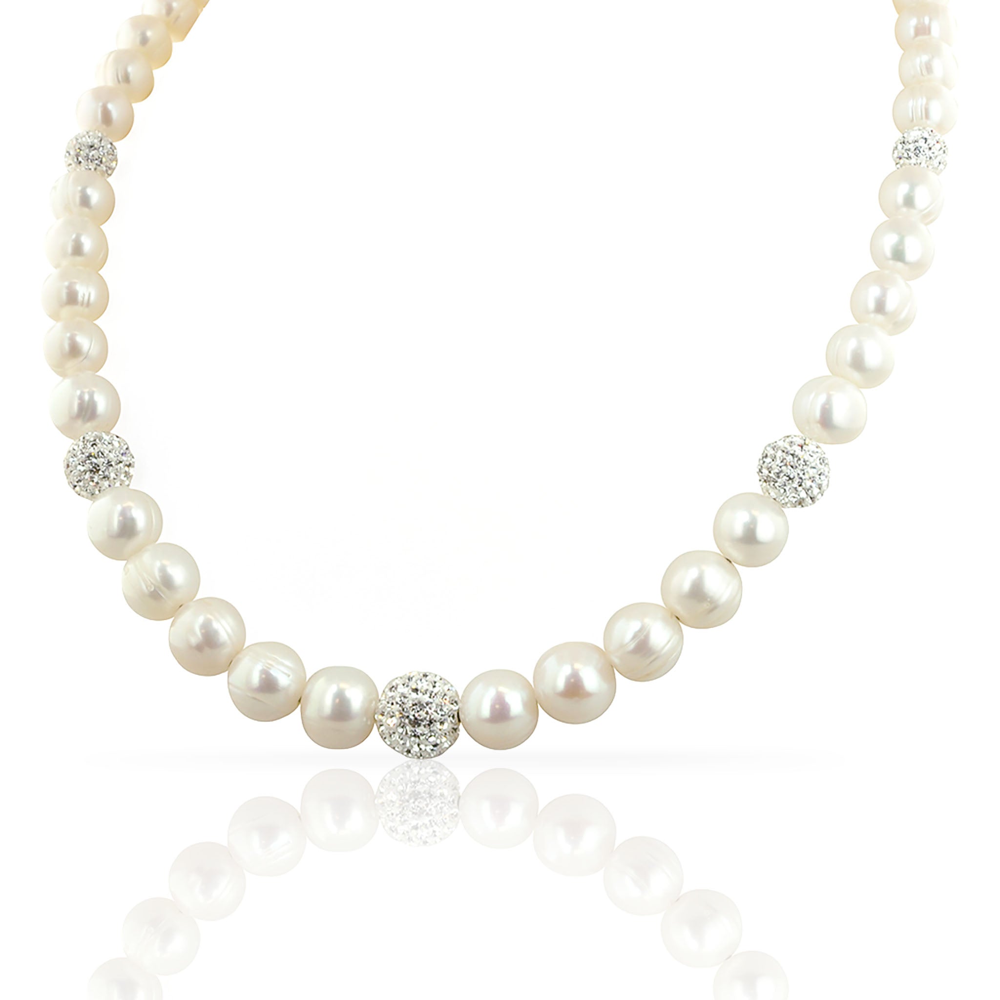 Sterling Silver Freshwater Pearl Necklace with White Crystals