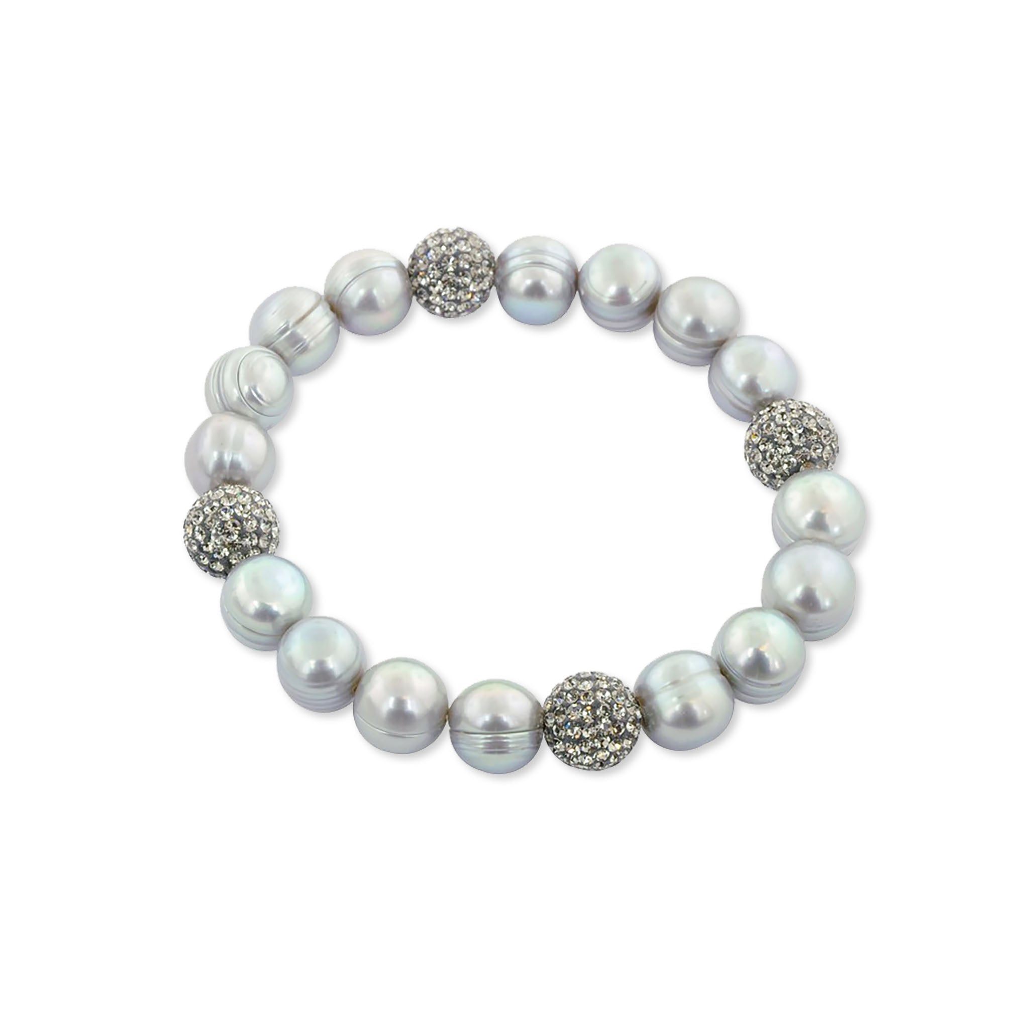 Sterling Silver White Pearl Bracelet with White Crystals