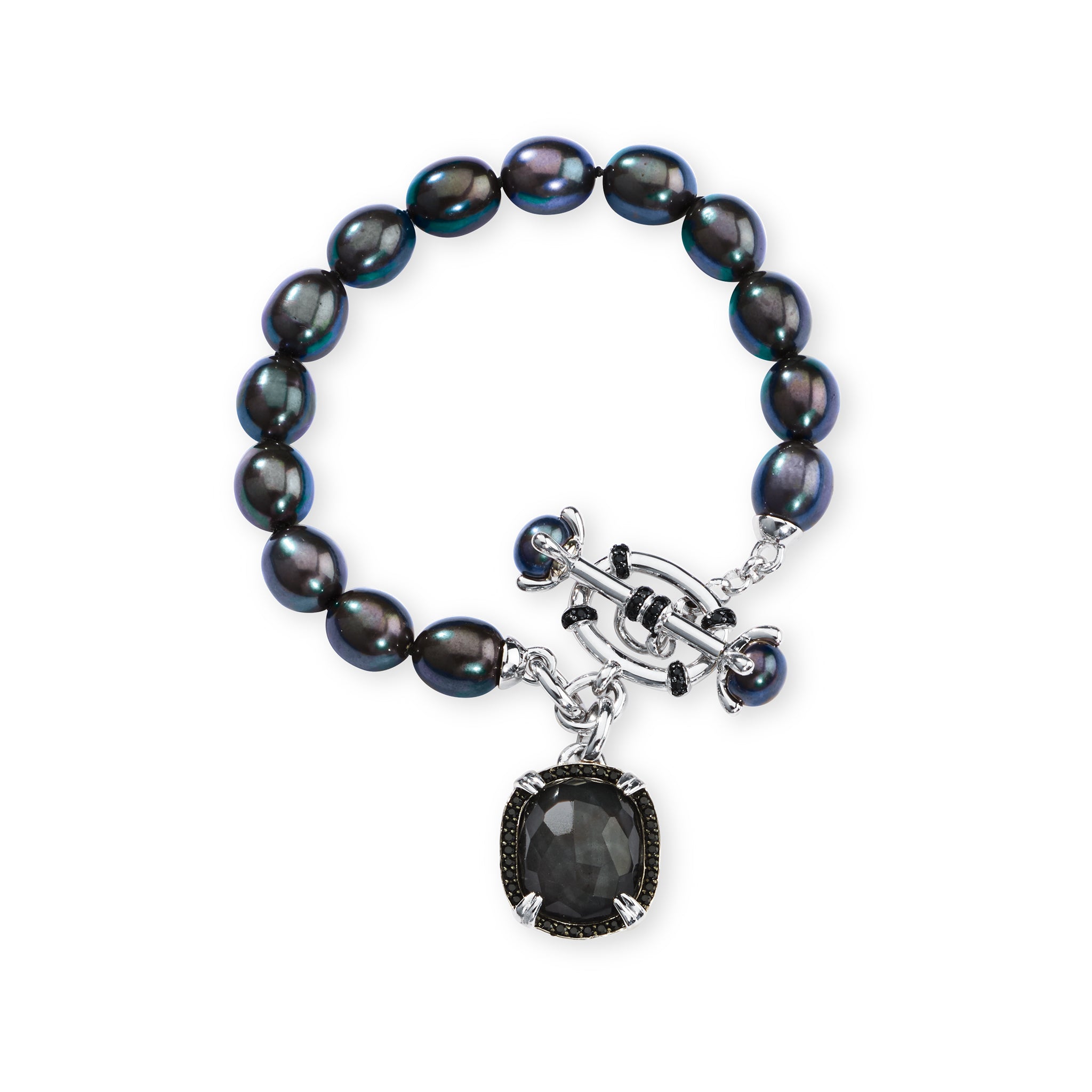 Sterling Silver Hematite & Black Pearl Bracelet