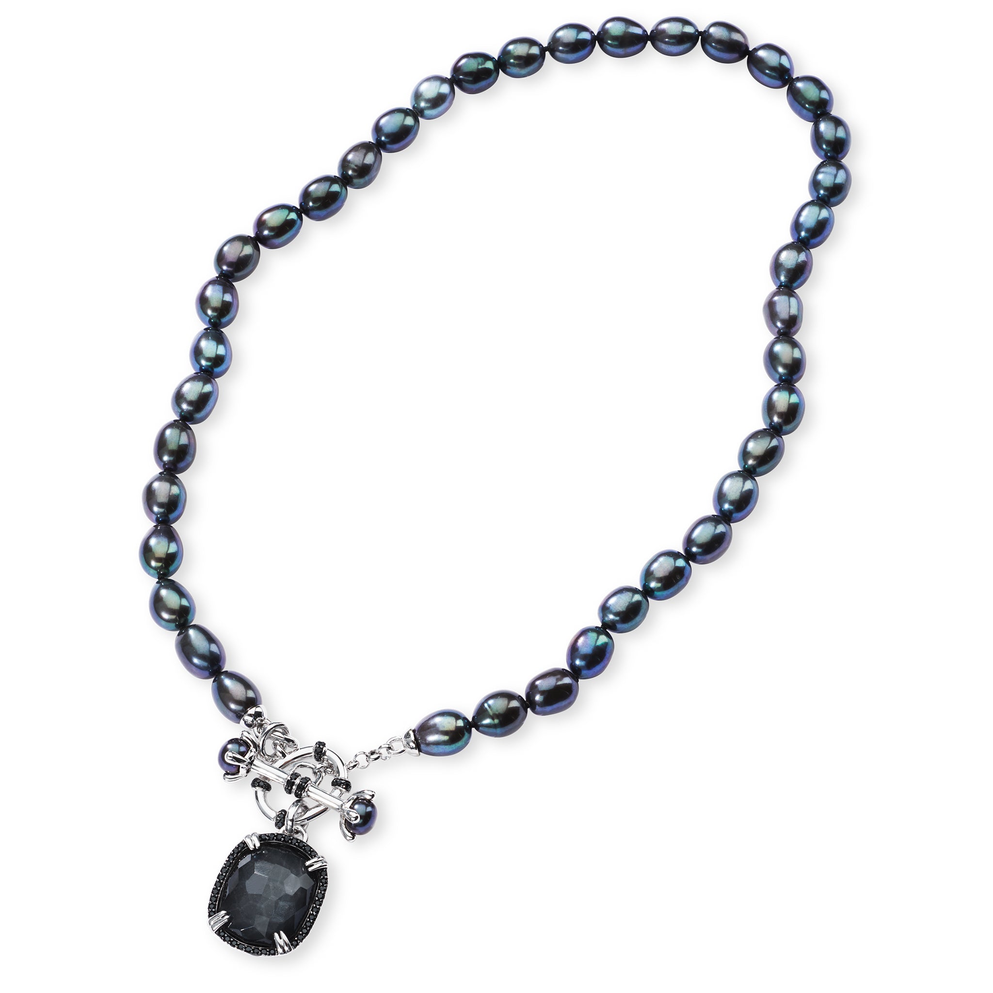 Sterling Silver Hematite & Black Pearl Necklace