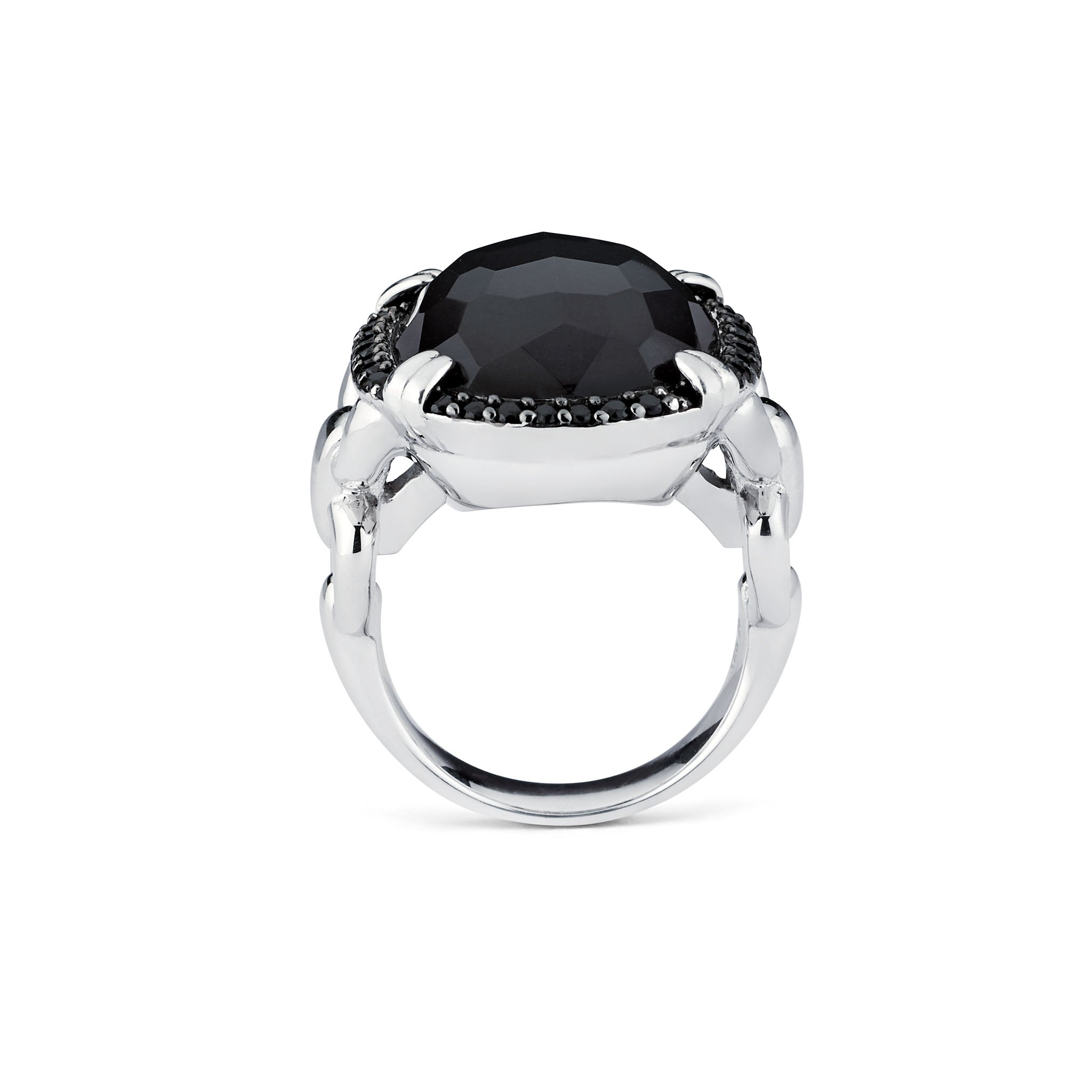 Sterling Silver Hematite Halo Ring with Quartz