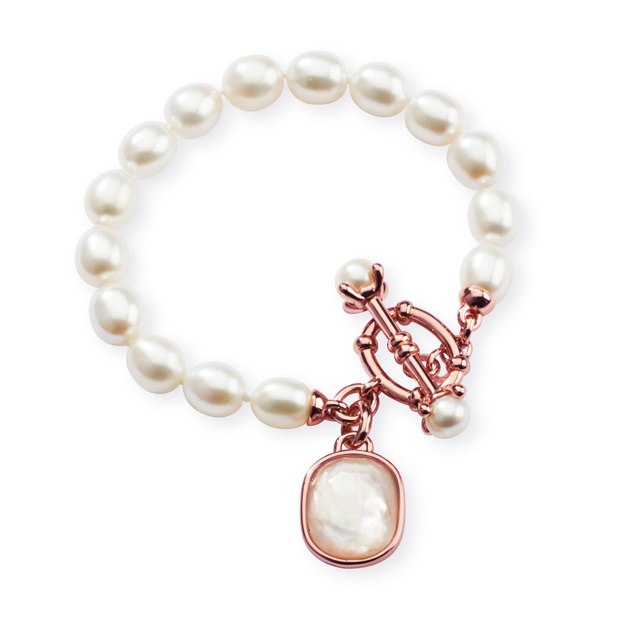 Bronze Mother of Pearl Bracelet with 6.5mm White Pearls