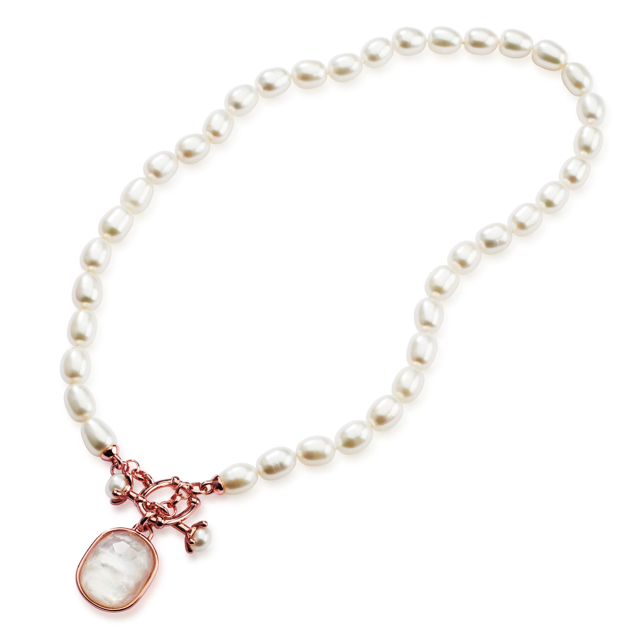 Sterling Silver Mother of Pearl Necklace with 6.5mm-9mm White Pearls