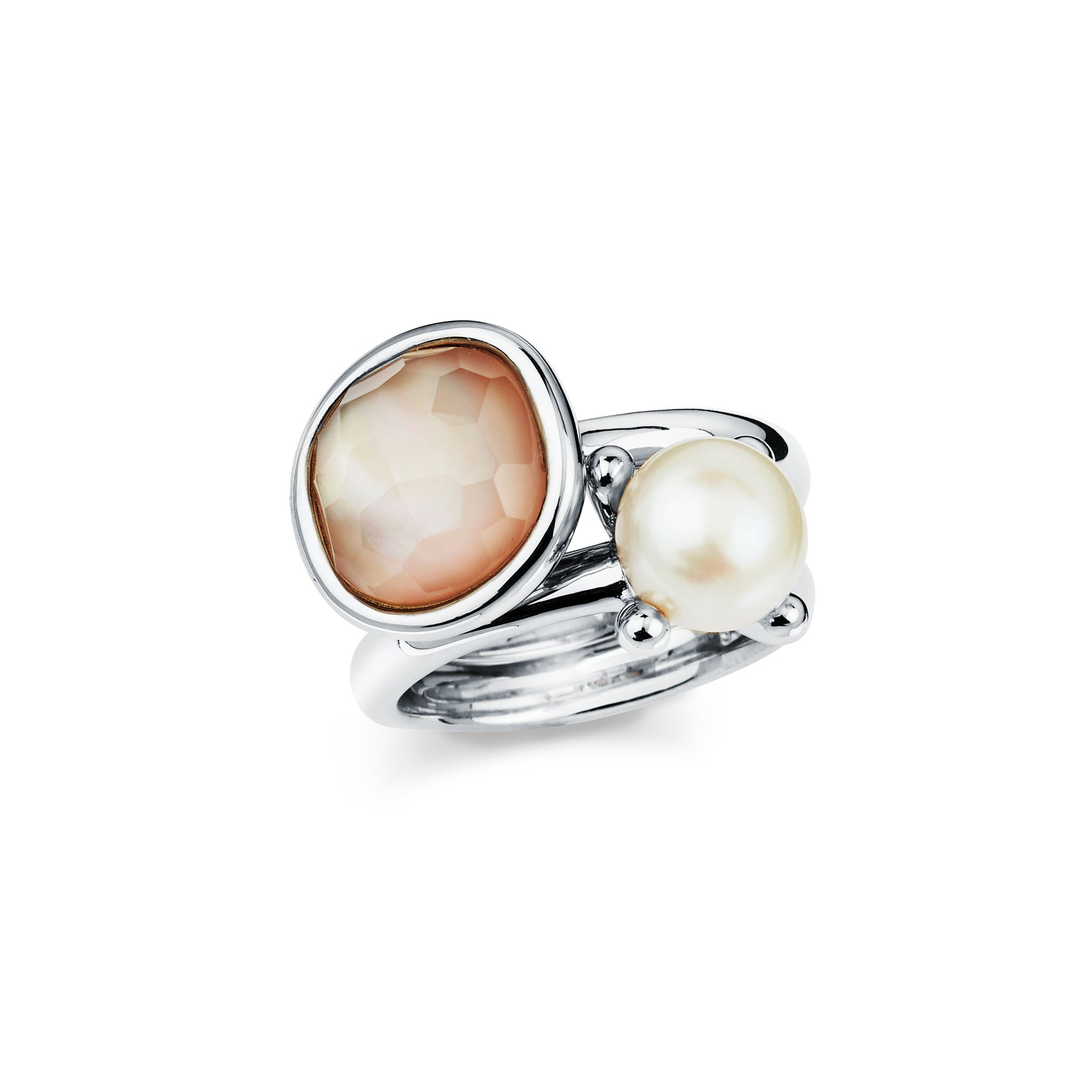 Sterling Silver Set of Two Pearl Rings