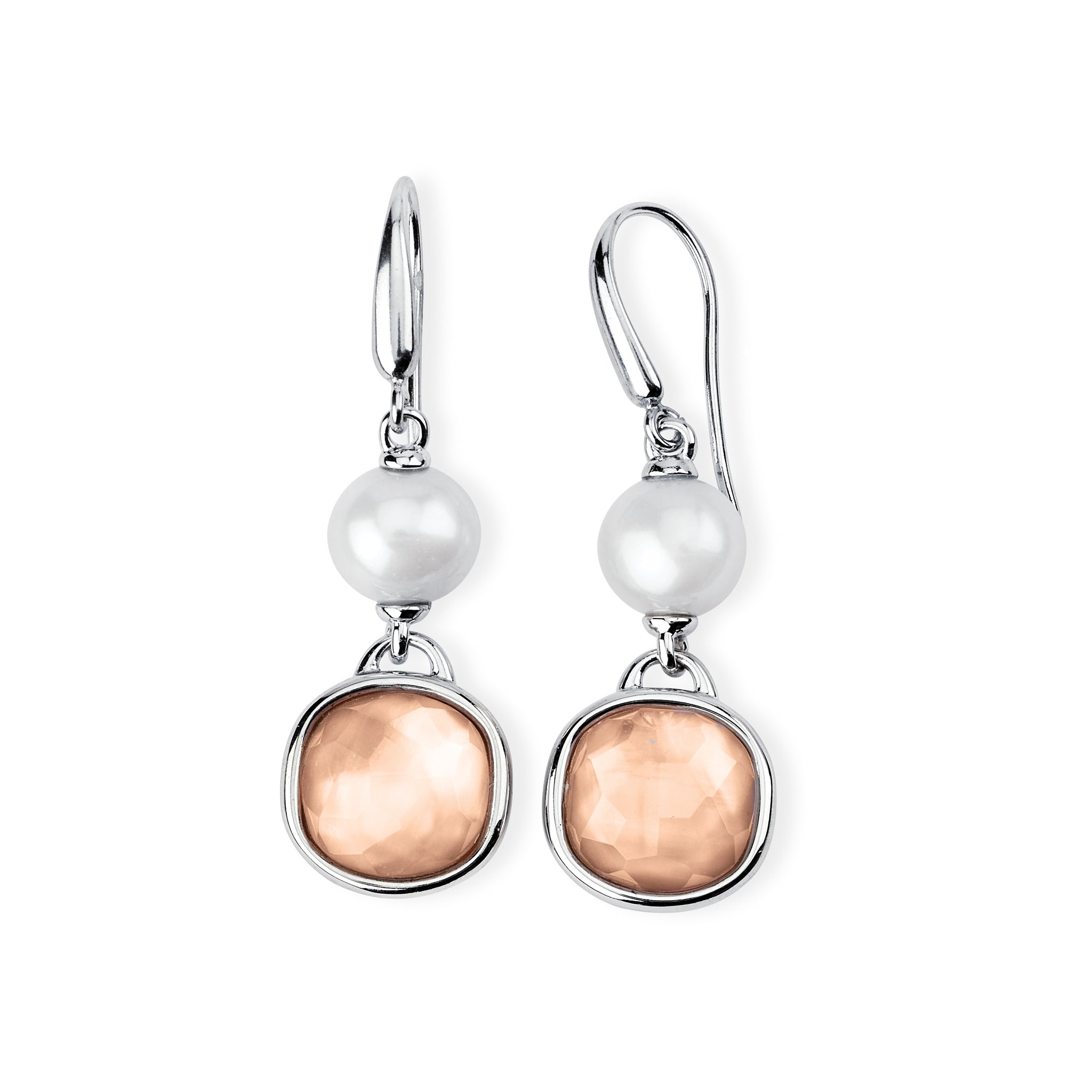 Sterling Silver Pink Mother of Pearl Earrings with Round White Freshwater Pearls