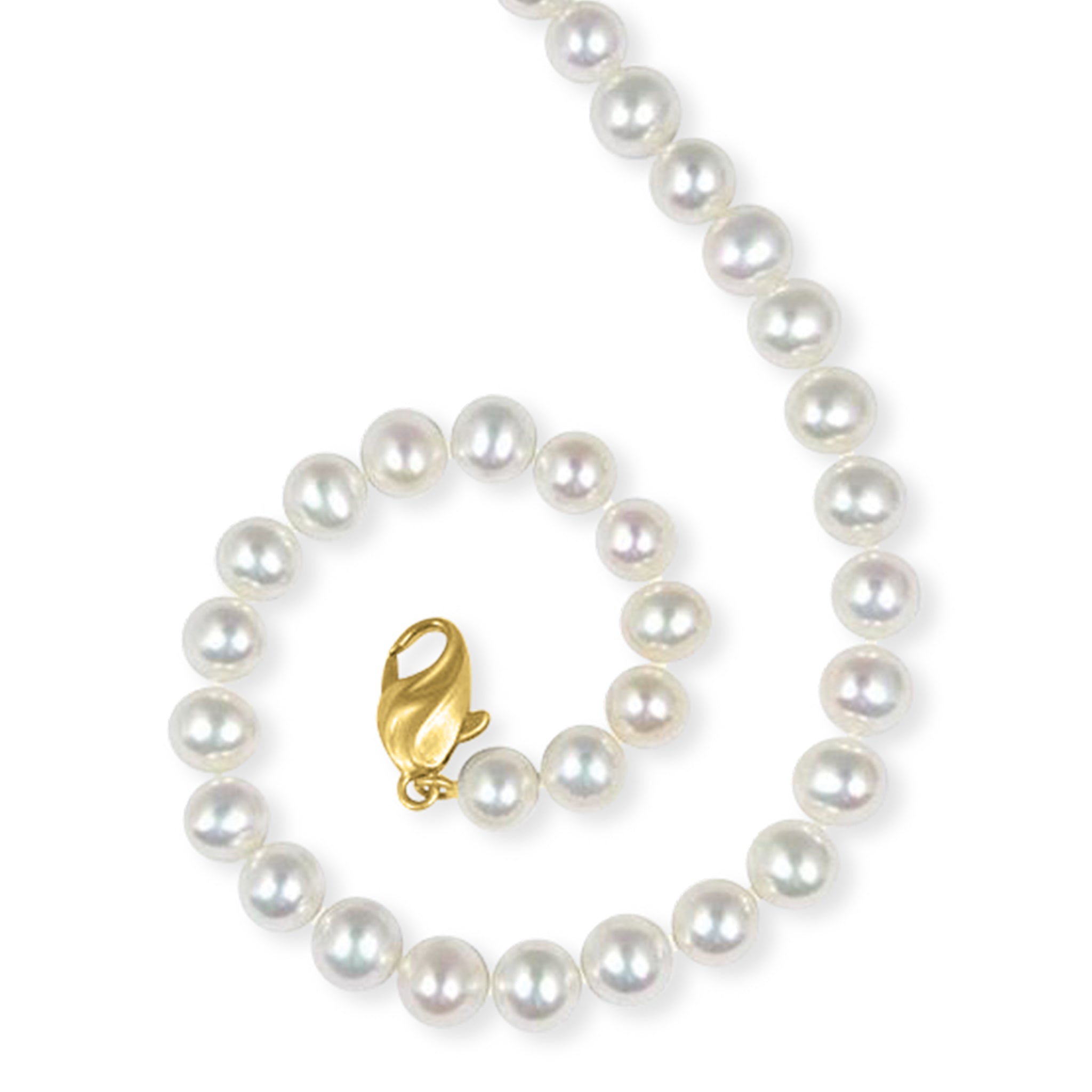 14K Solid Gold 8mm White Freshwater Pearl Necklace