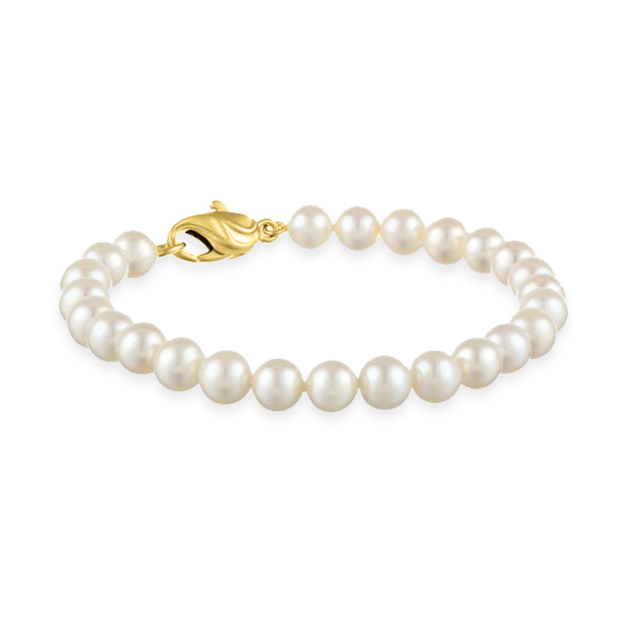 14K Solid Gold 6mm White Freshwater Pearl Bracelet