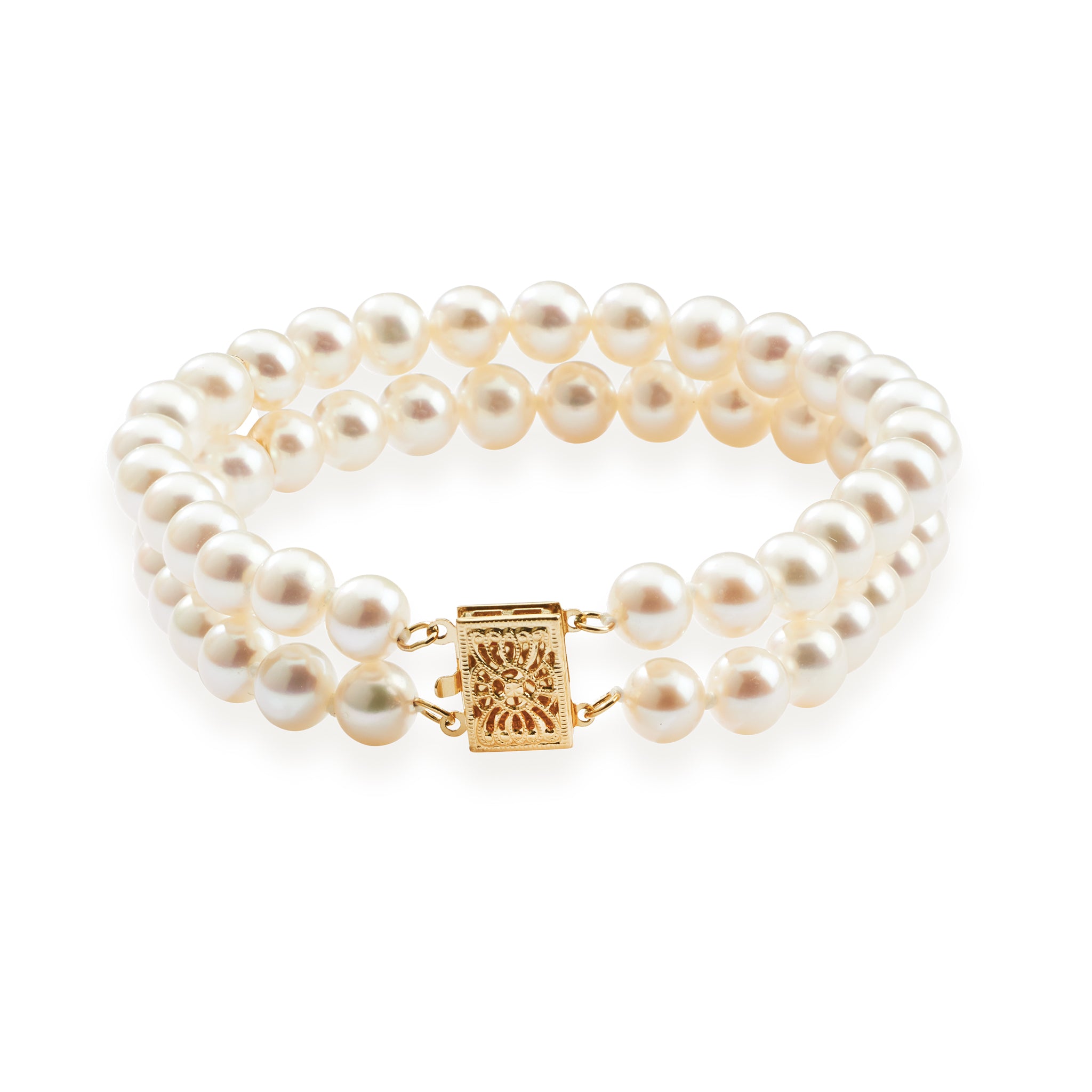 14K Solid Gold Double Strand 6mm Pearl Bracelet