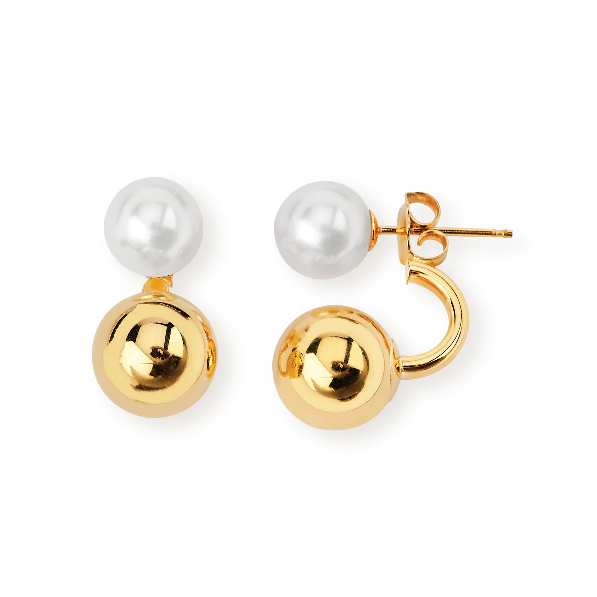 14K Solid Gold Pearl Stud Earrings with Globe Backing