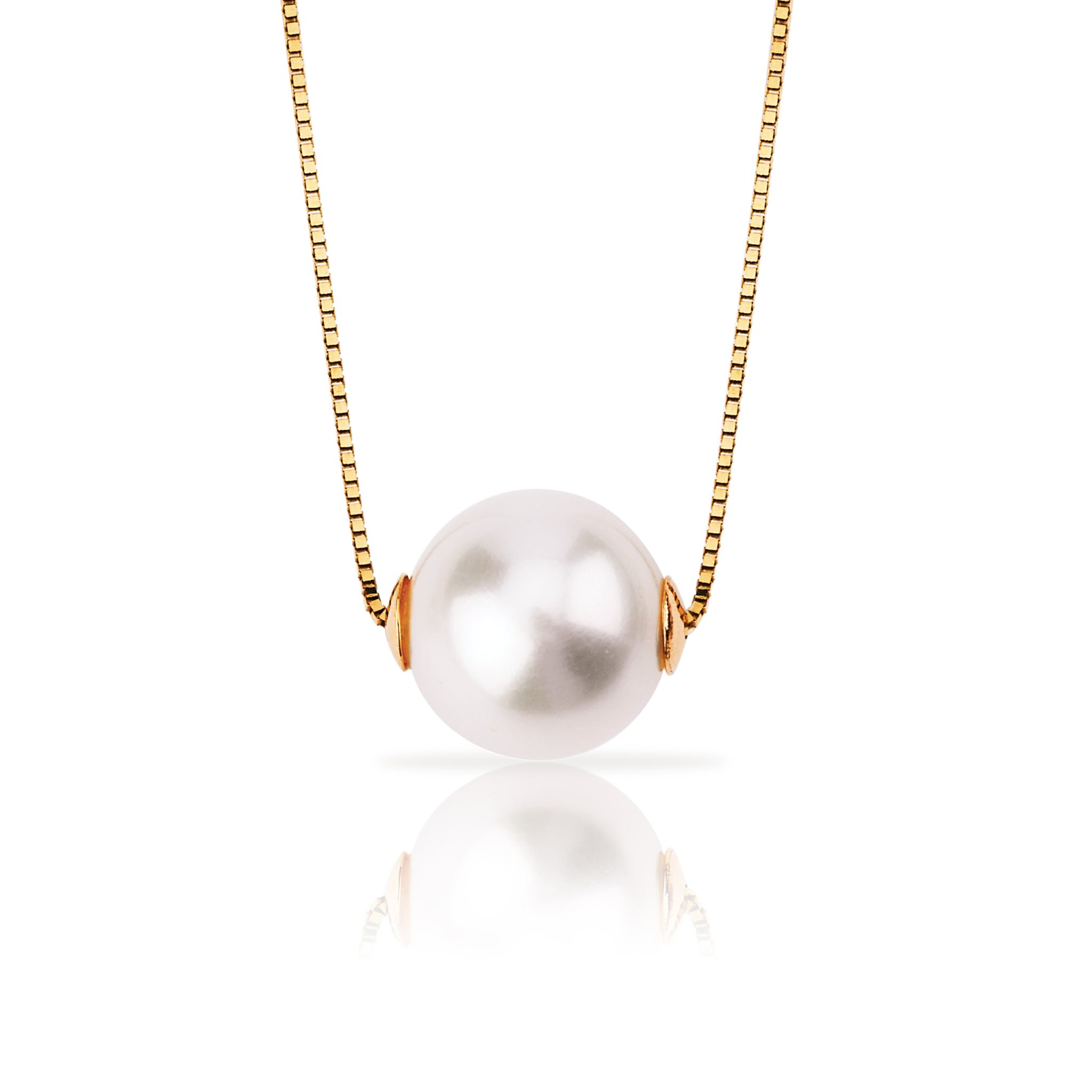 14K Solid Gold White Pearl Necklace