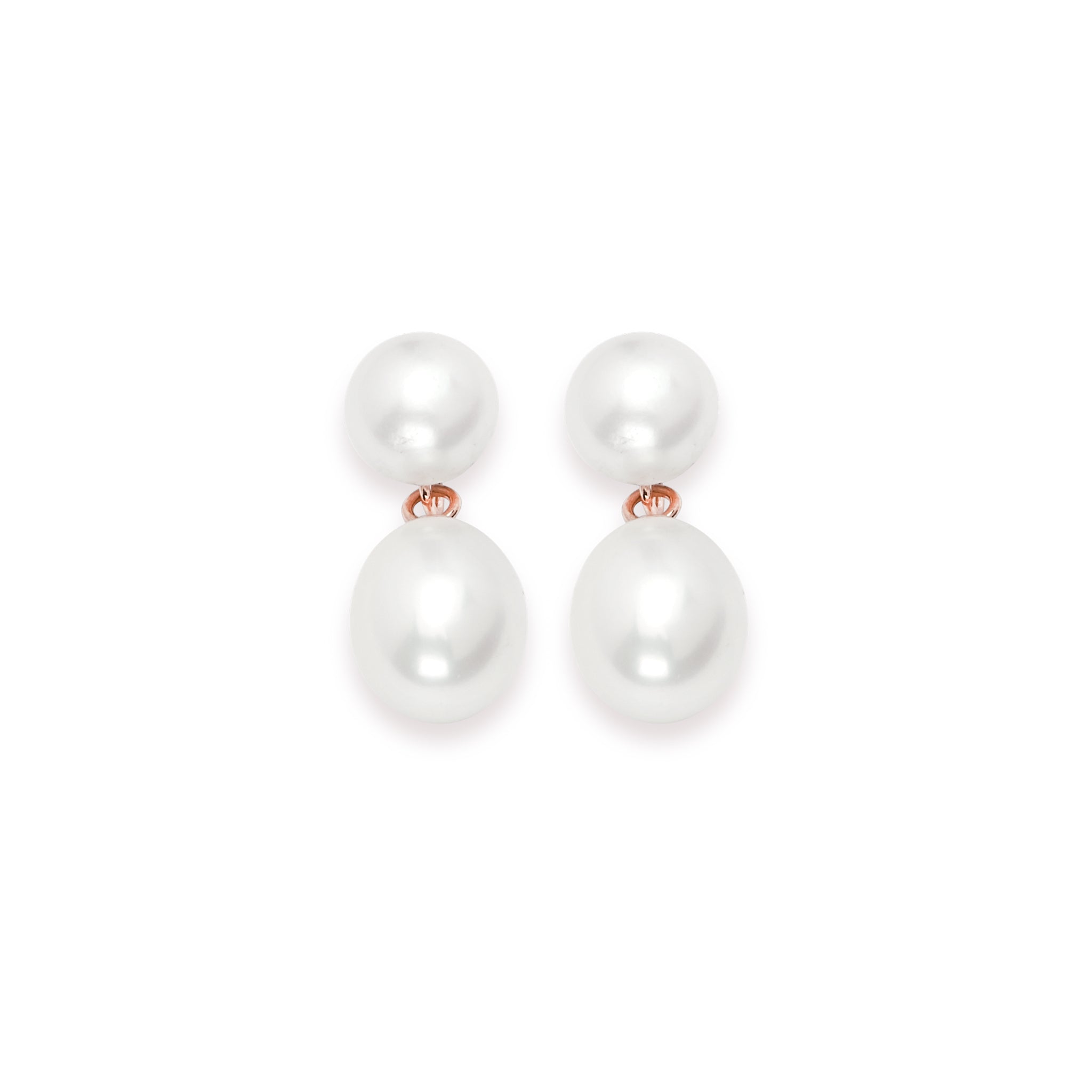 14K Solid Gold Double White Pearl Earrings