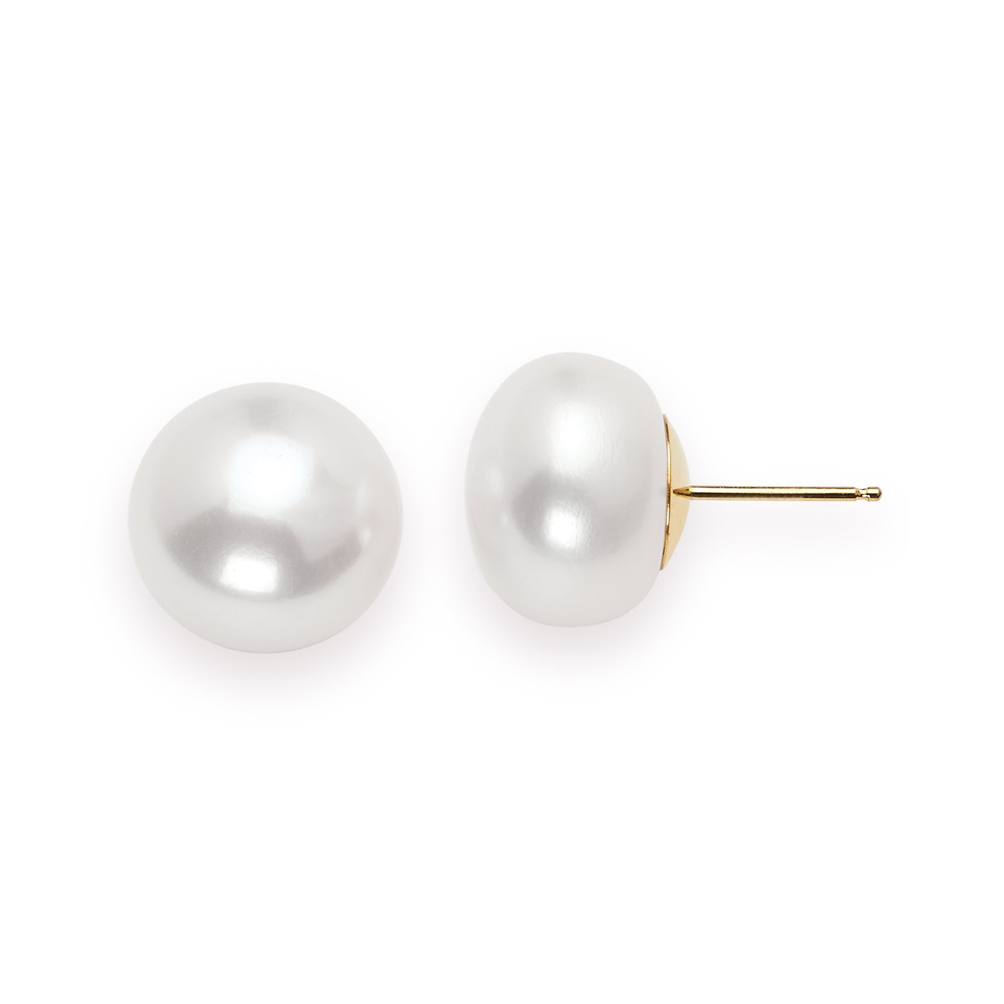 14K Solid Gold White Pearl Stud Earrings