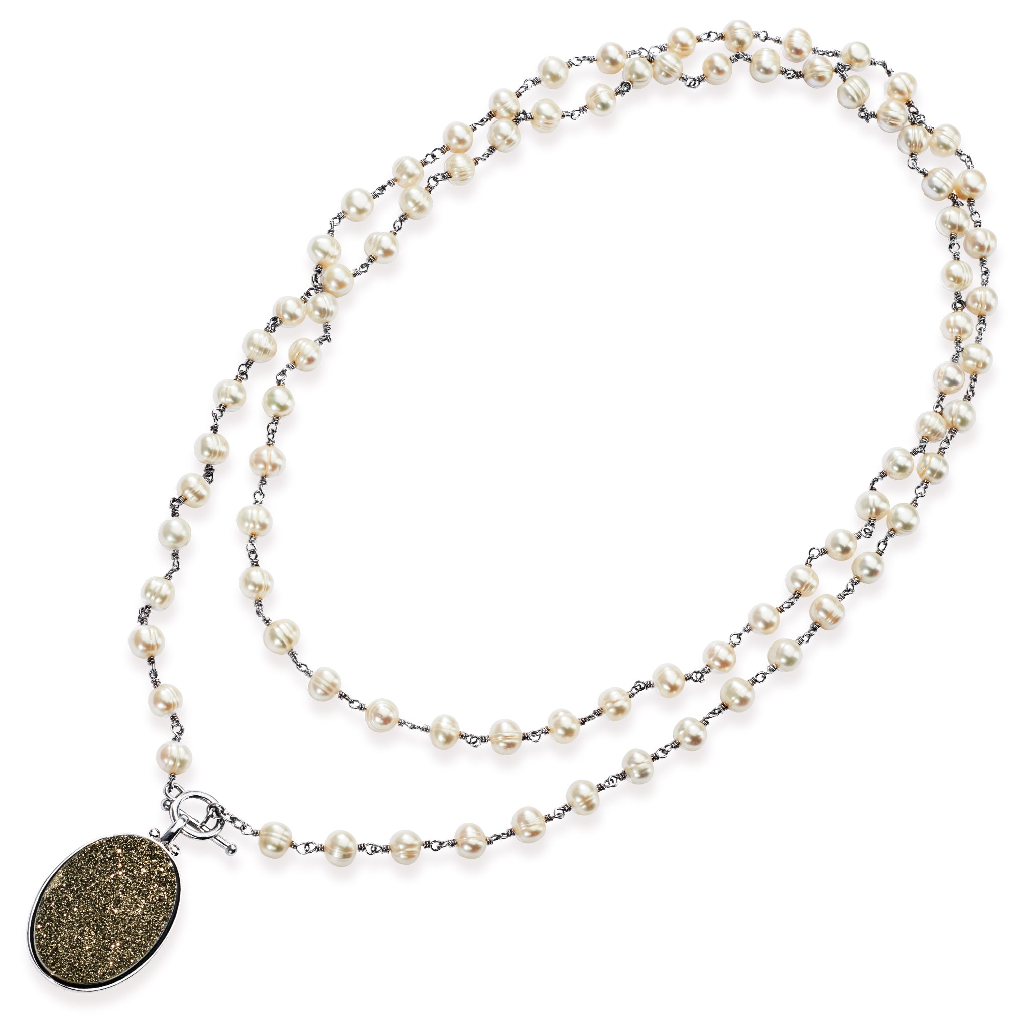 Sterling Silver Agate Stone Necklace with Freshwater Pearls