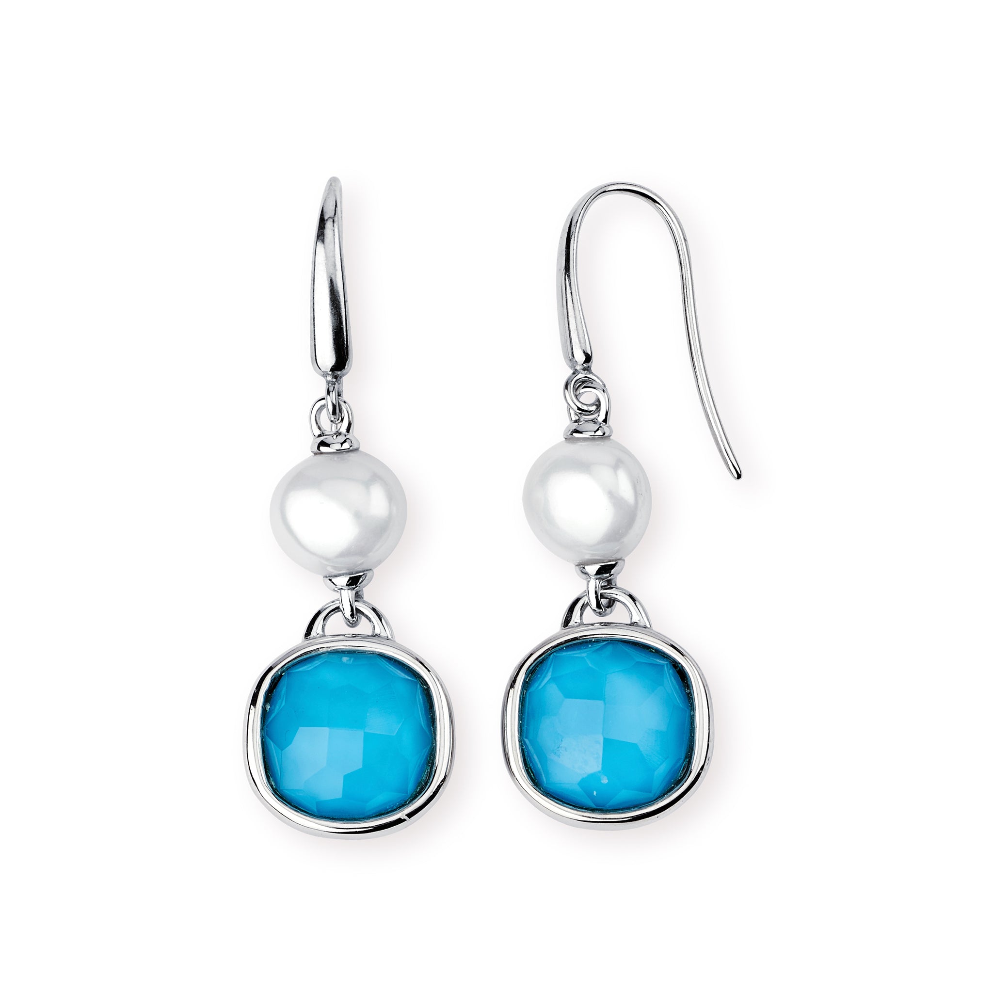 Sterling Silver Blue Mother of Pearl Earrings with Round White Freshwater Pearls